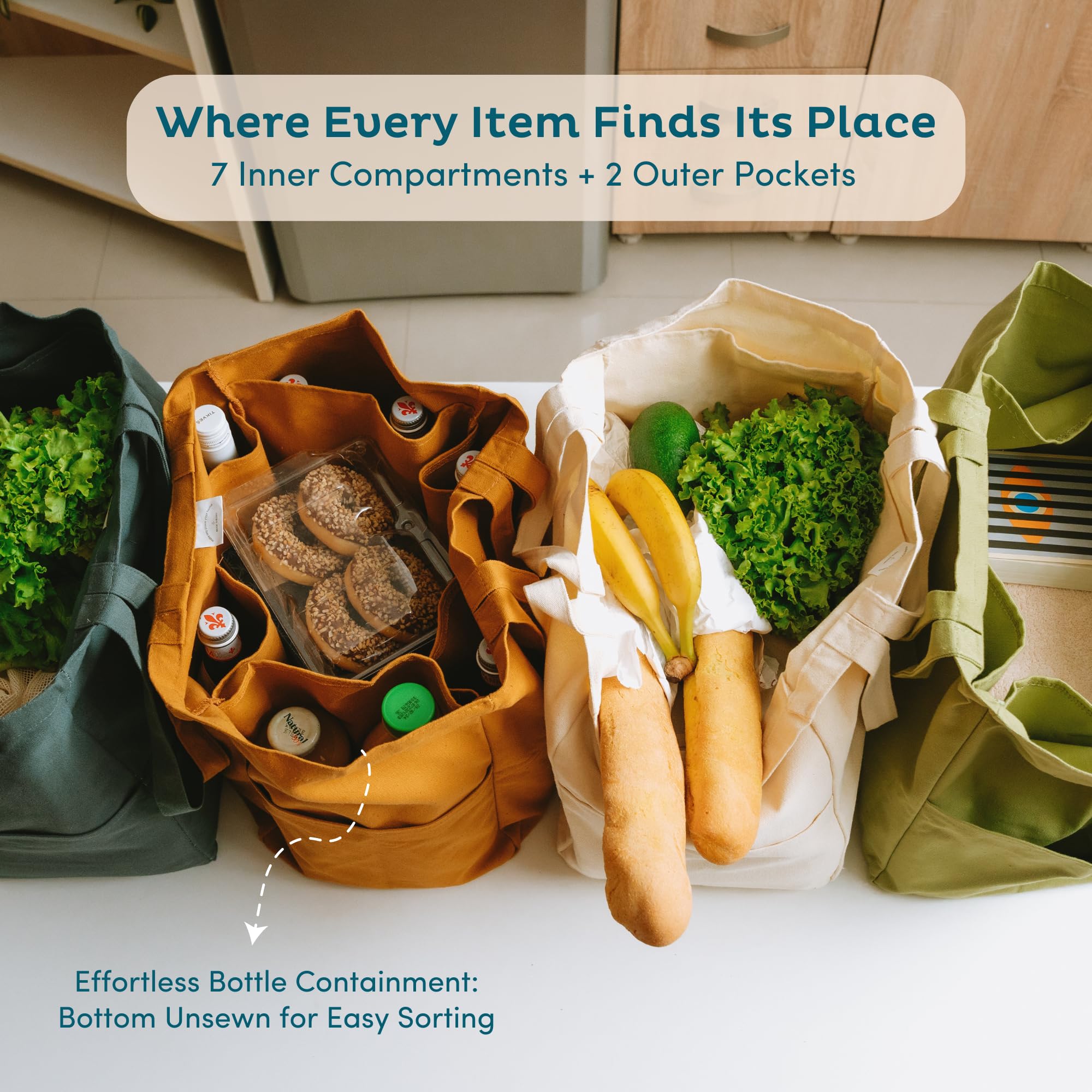 Nook Theory Reusable Grocery Bags - 100% Cotton 12Oz Canvas Grocery Bags With Handles, Large Reusable Shopping Kitchen, Heavy Du