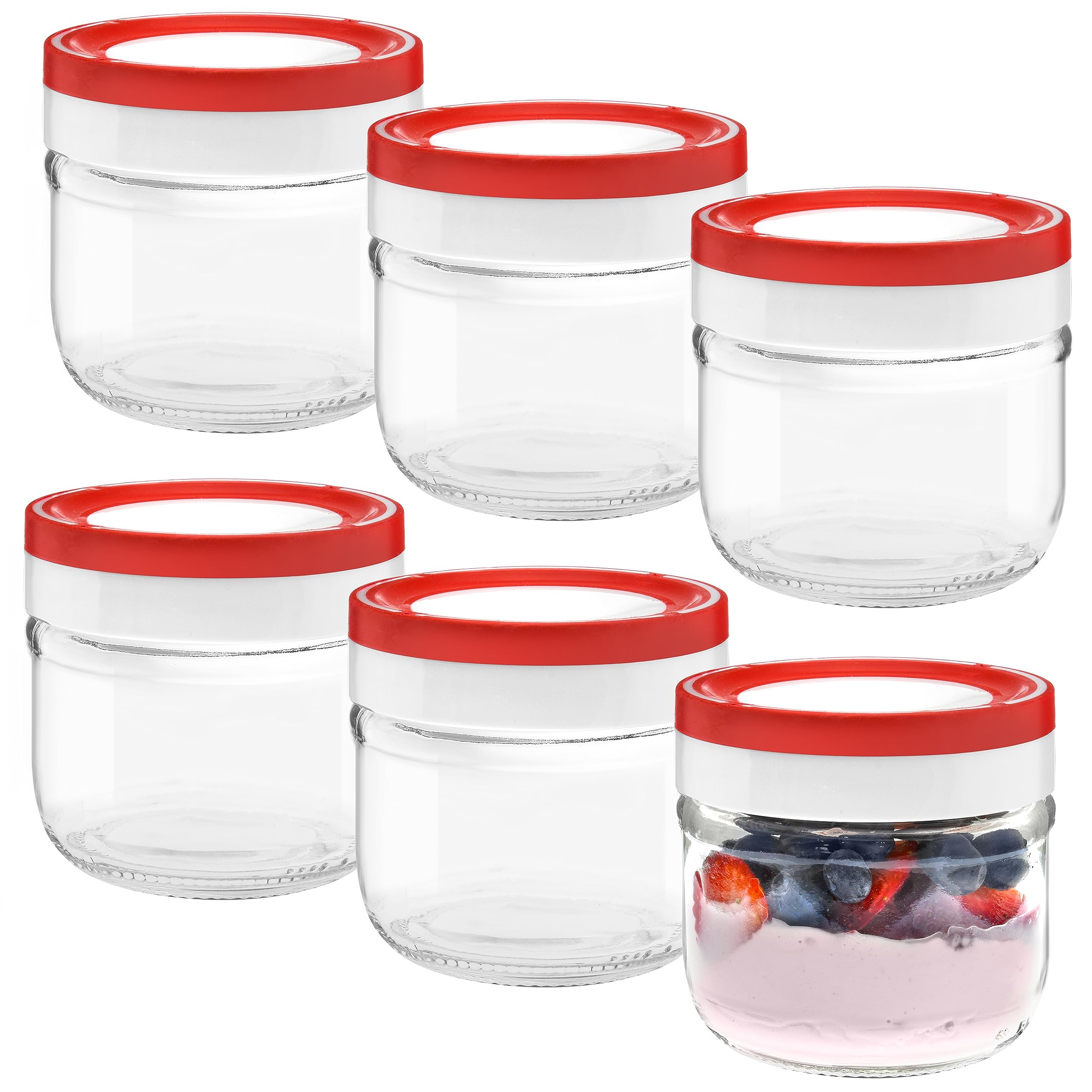 Tribello 10Oz Mason Jars Overnight Oats Container With Lid, 6 Pack Glass Canning Jars, Wide Mouth Mason Jars With Lids Plastic A