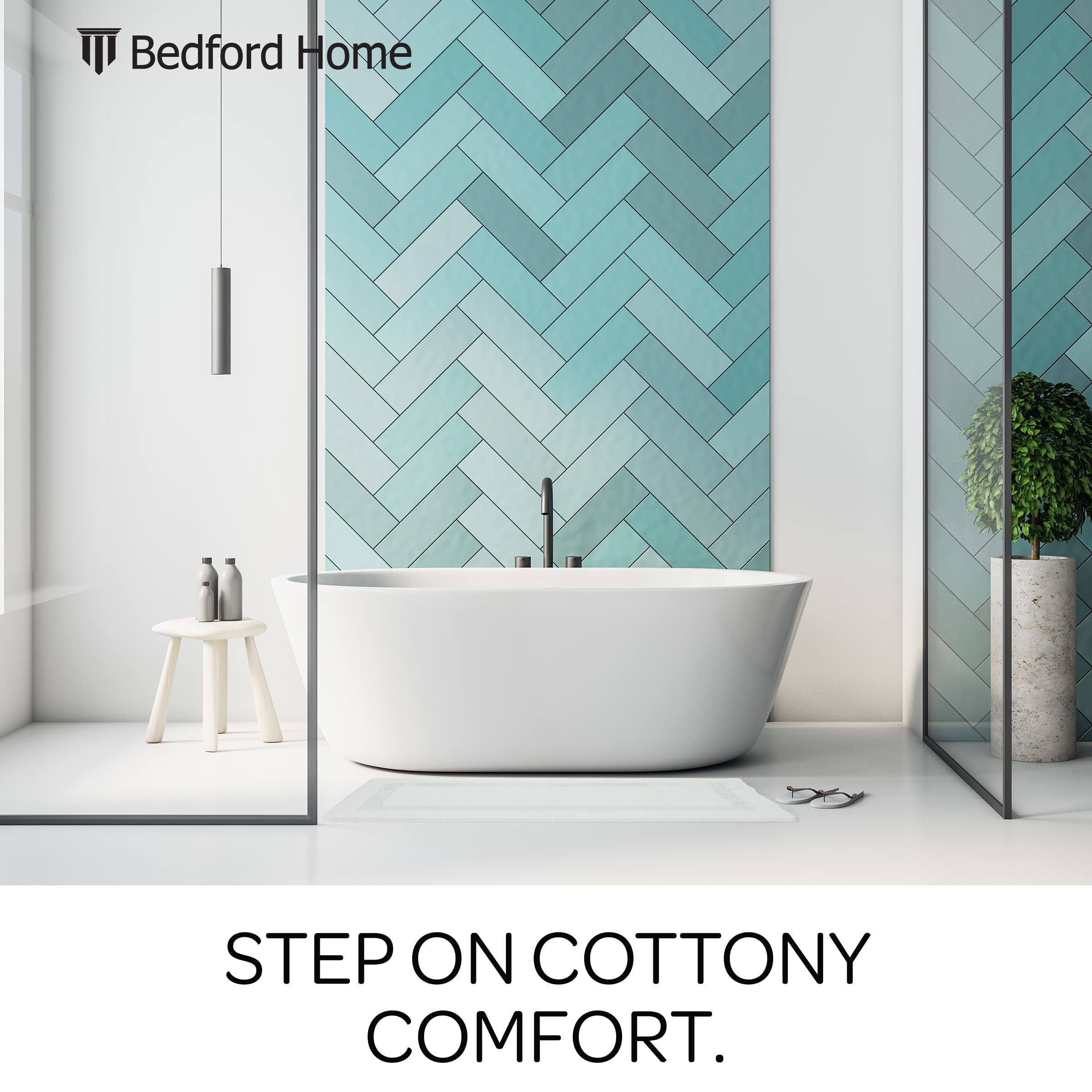 Bedford Home 100% Cotton Reversible Long Bath Rug - White - 24X60