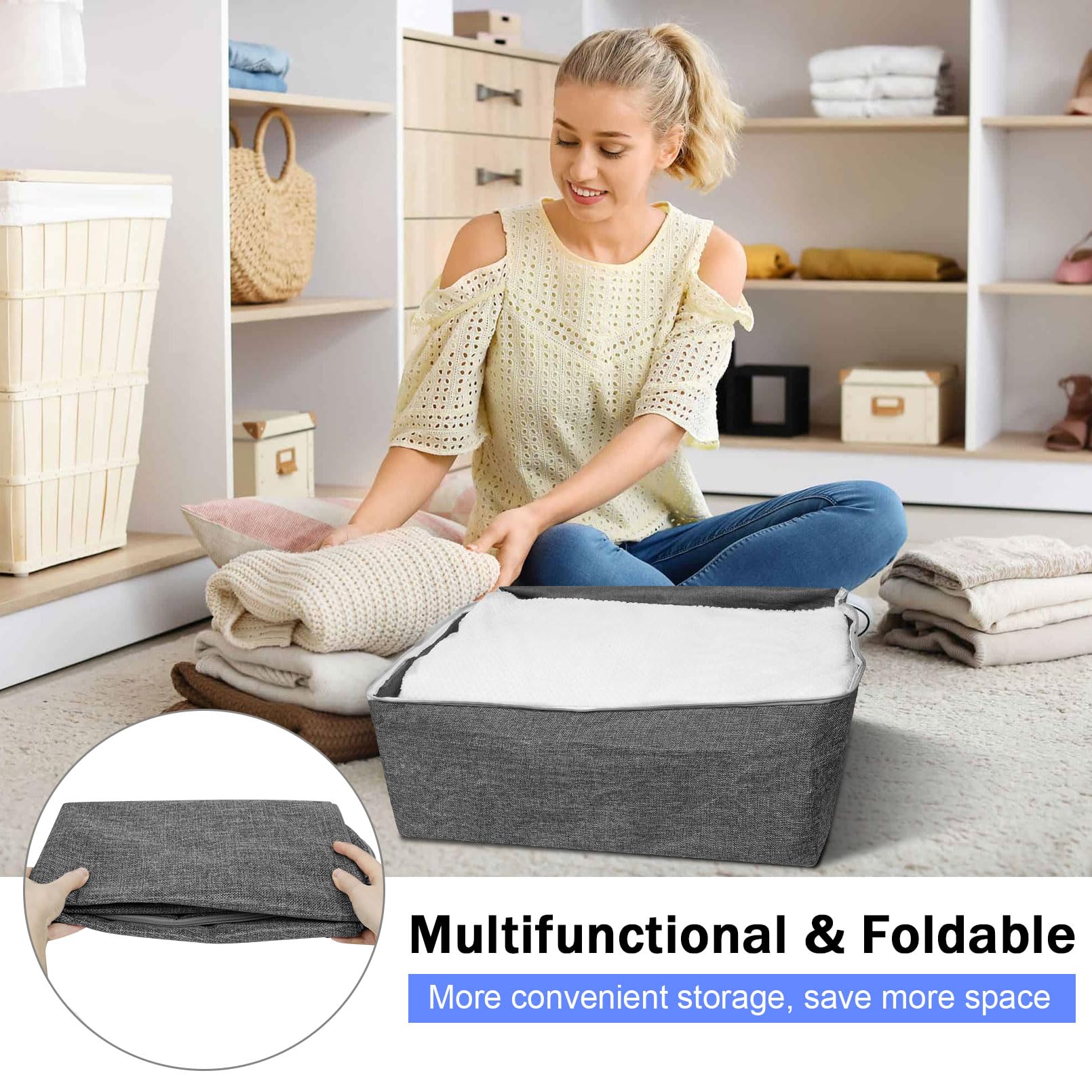 84L Extra Large Storage Bags, Folding Moving Comforter Blanket Storage Bags Closet Organizers and Storage Containers with Strong