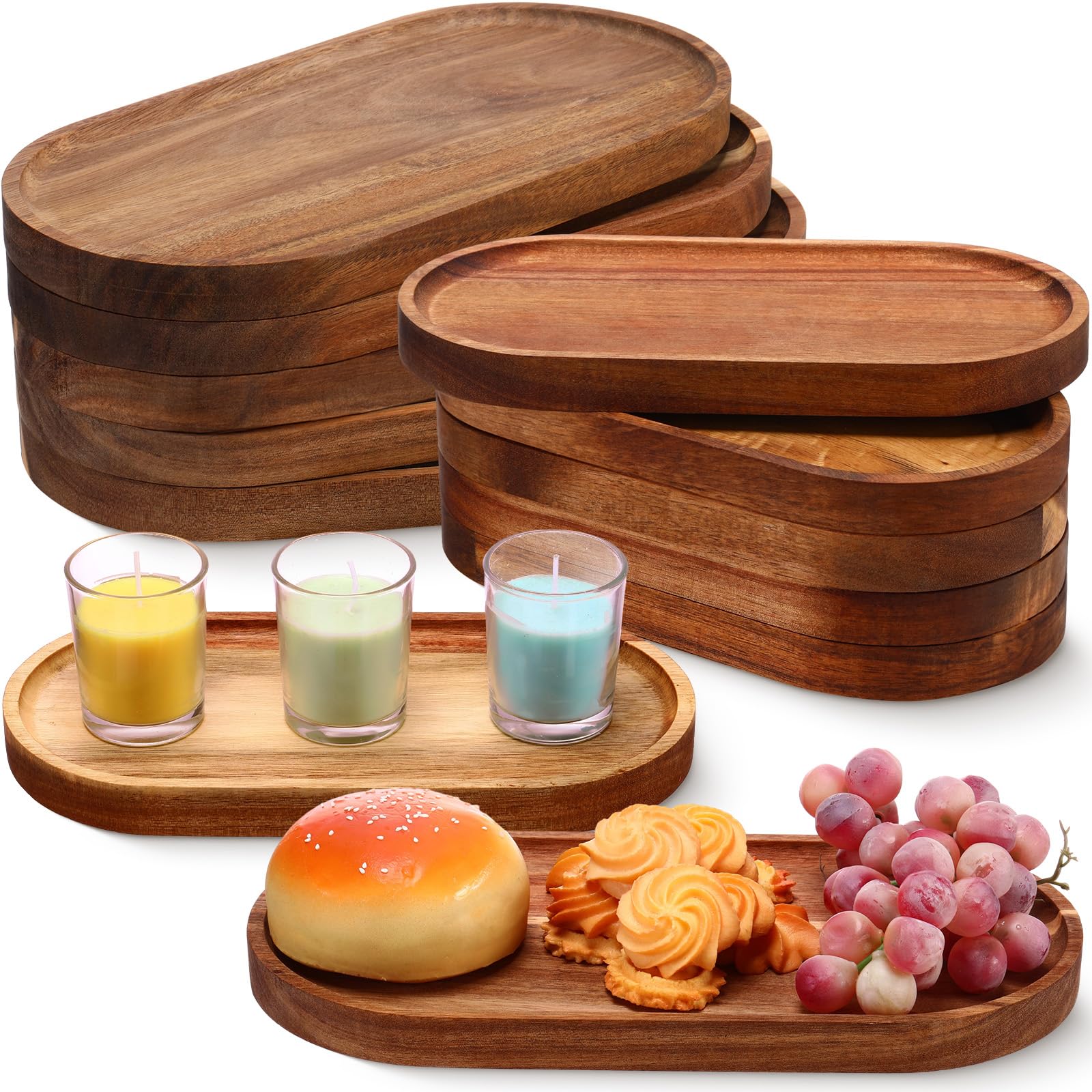 Geetery 12 Pcs Wood Serving Trays 10 And 12 Inch Charcuterie Boards Oval Wooden Plates Wood Serving Platter Cheese Dinner Plates