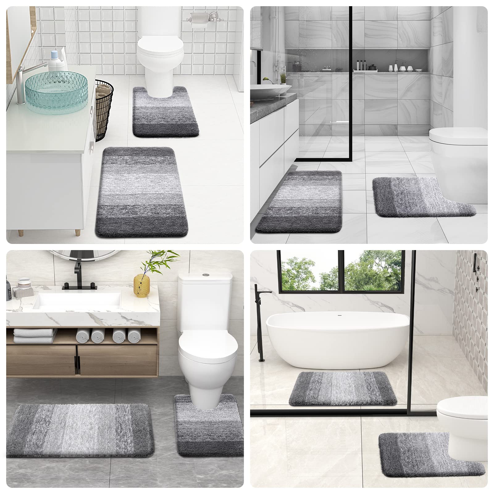 OLANLY Luxury Toilet Rugs U-Shaped 24x20  Extra Soft and Absorbent Microfiber Bathroom Rugs  Non-Slip Plush Shaggy Toilet Bath Mat  Machine Wash Dry  Contour Bath Rugs for Toilet Base  Grey