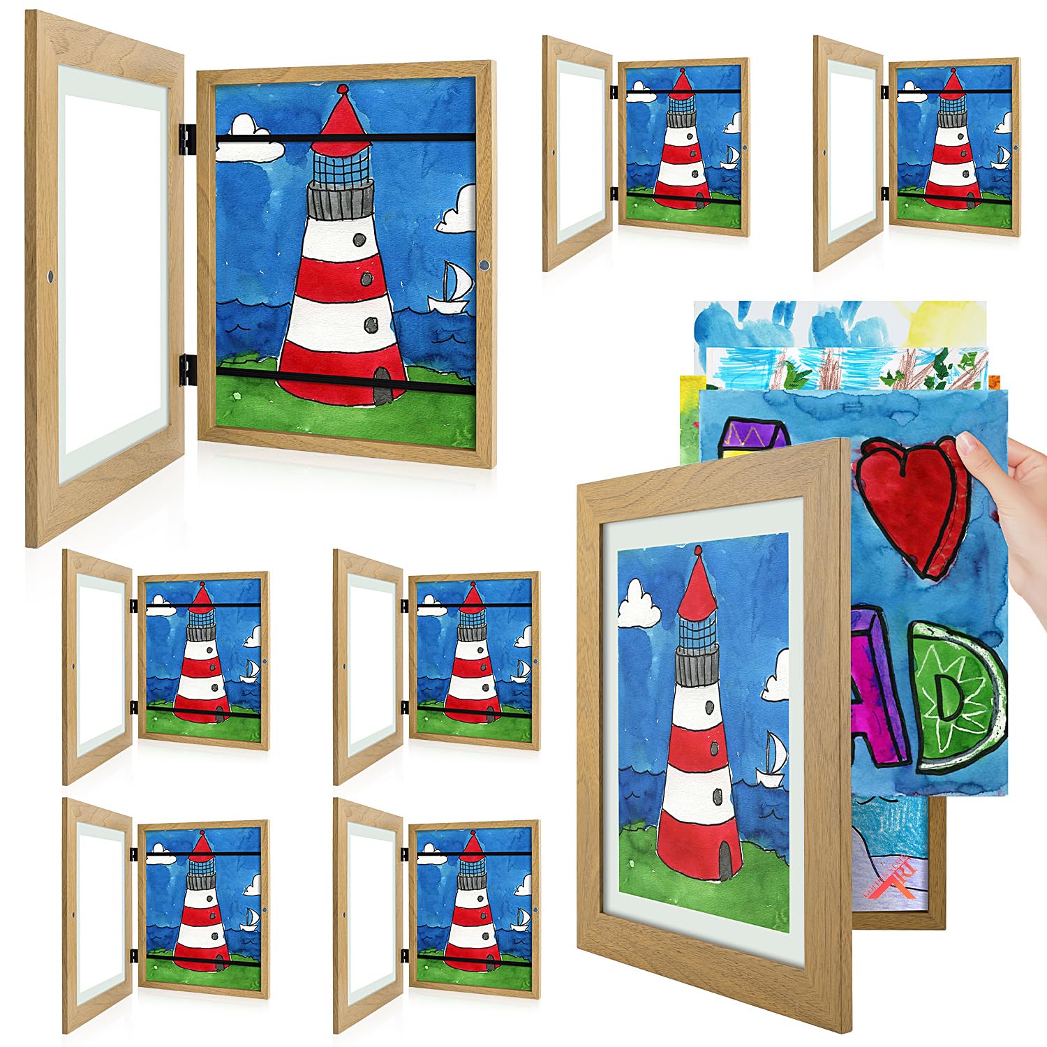 Golden State Art, Kids Art Frames Front Opening Holds 50 Pack, Kids Artwork Frames Changeable 8.5X11, Ecru Storage Frame Display