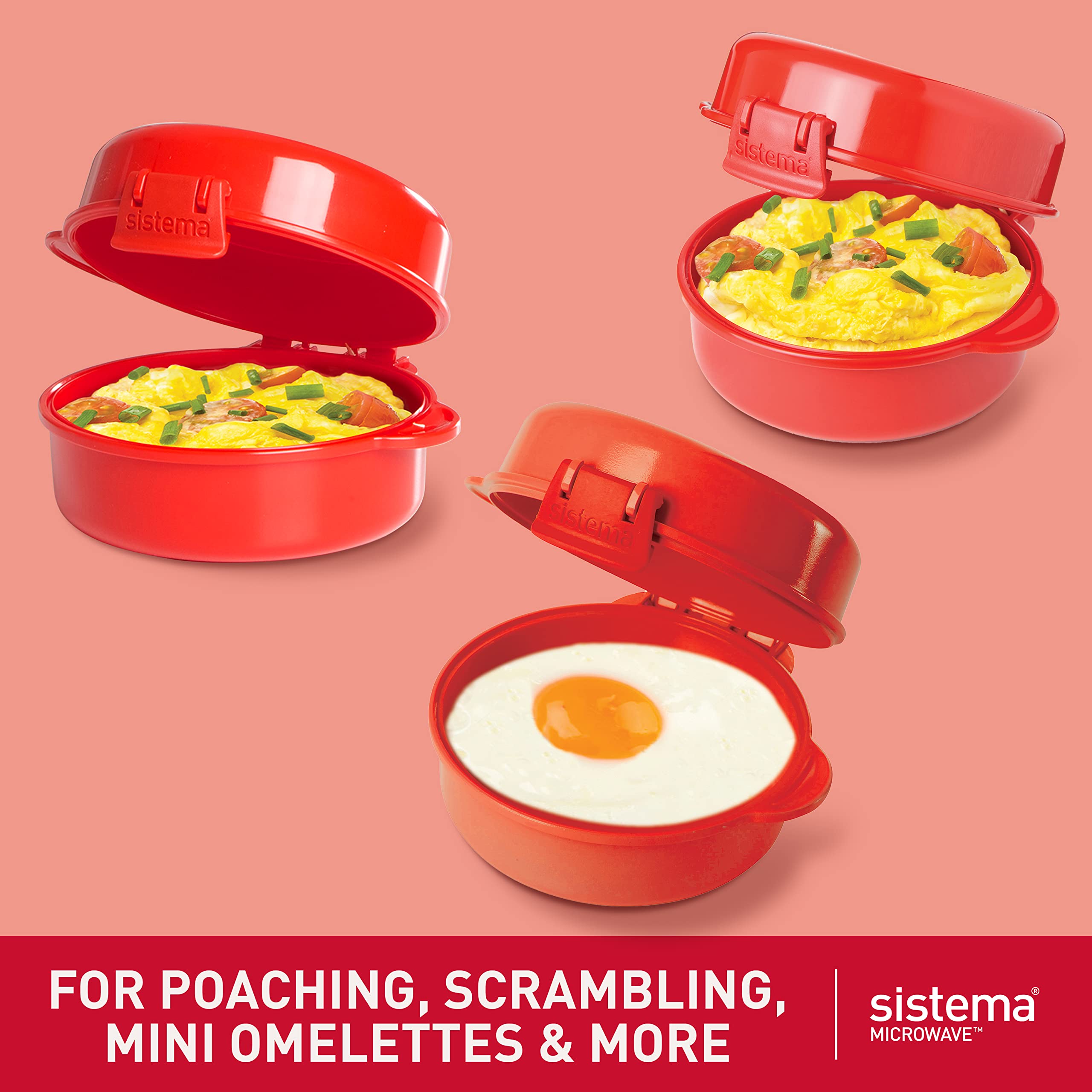 Sistema Microwave Egg cooker and Poacher with Steam Release Vent  Dishwasher Safe  916-Ounce  Red