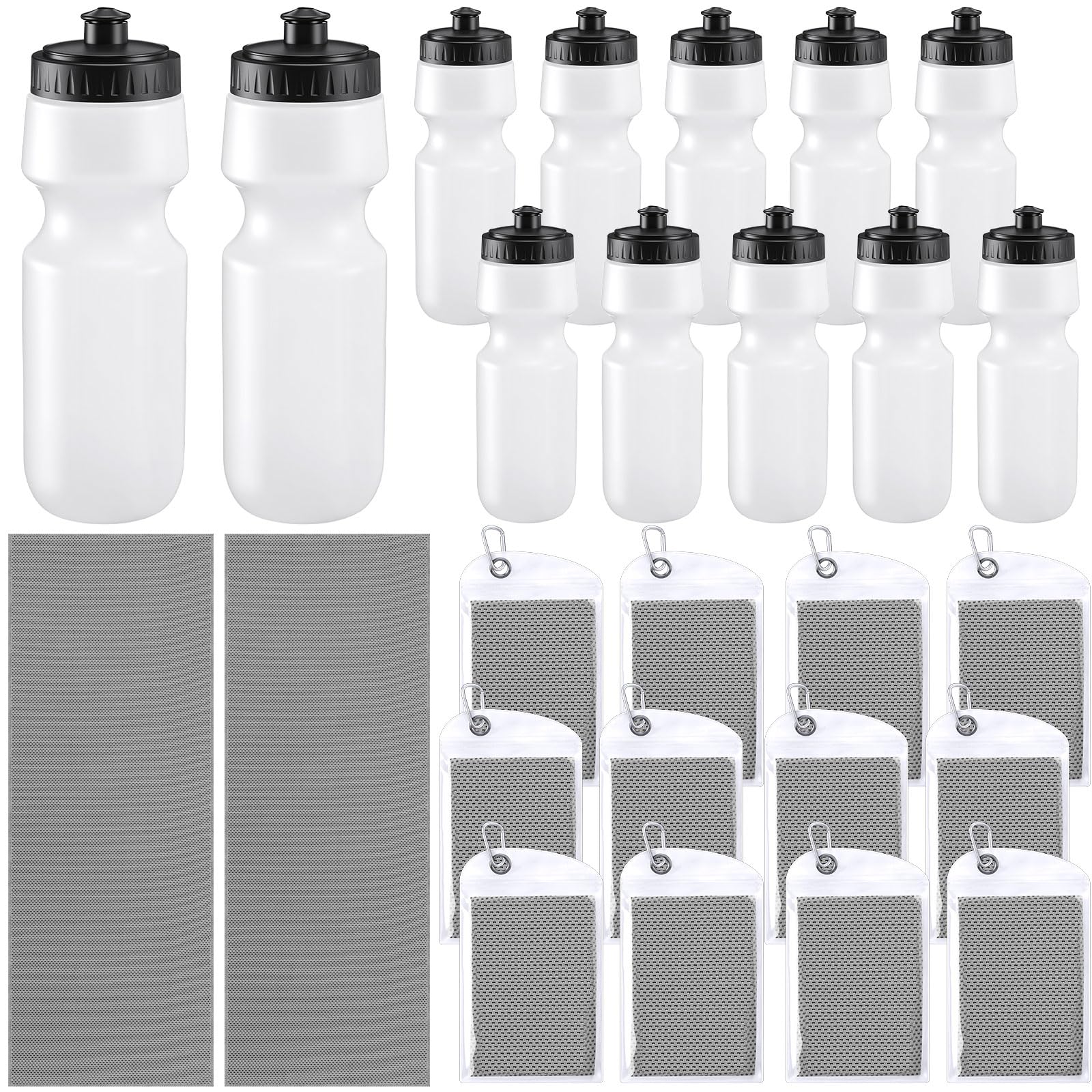 24 Pcs Sports Water Bottles Bulk with Cooling Towels, 24oz Sports Squeeze Water Bottles Microfiber Breathable Sweat Towels for S