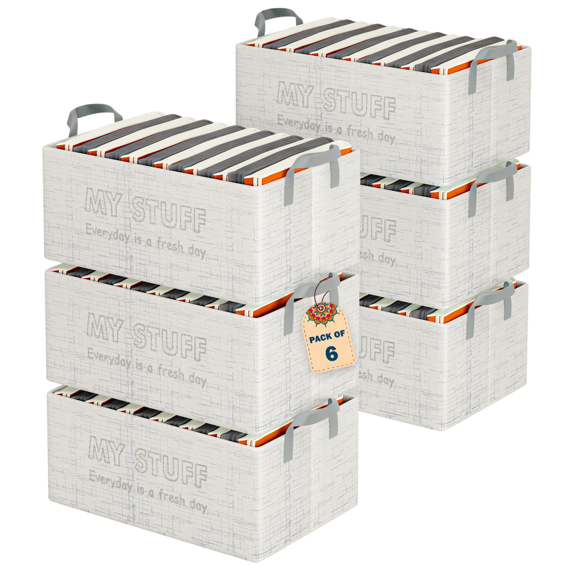 Kuber Industries Pack Of 6 Foldable NonWoven Storage Box For Clothes | Dress & Towel Organiser For Wardrobe | Collapsible Conta