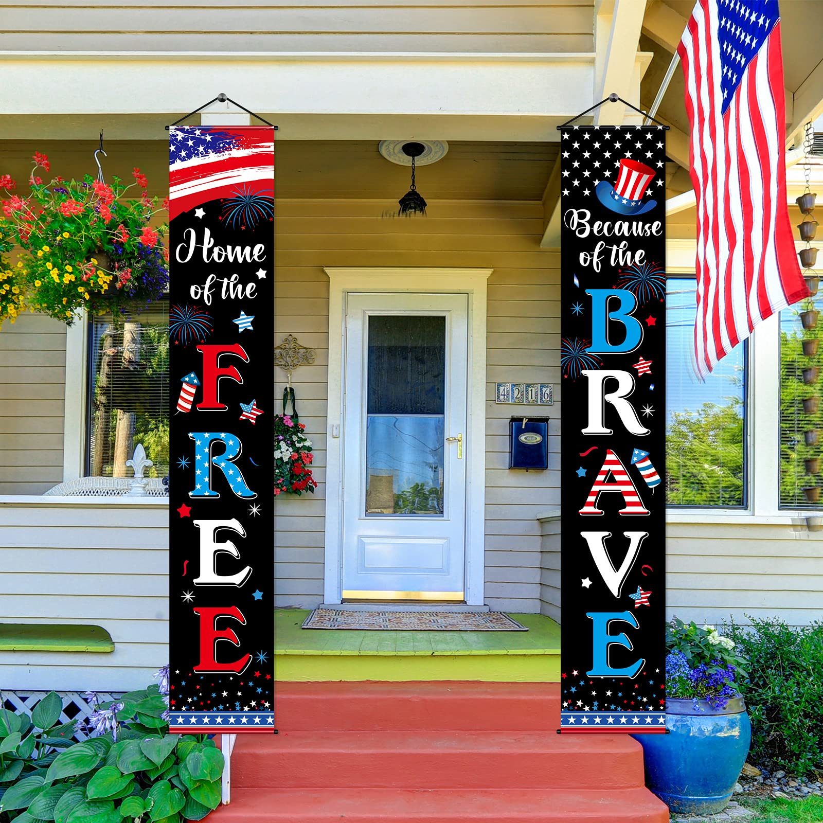 3 Pieces 4Th Of July Decoration Independence Day Patriotic Banner Flag Home Of The Free And Because Of The Brave Veterans Day Ha