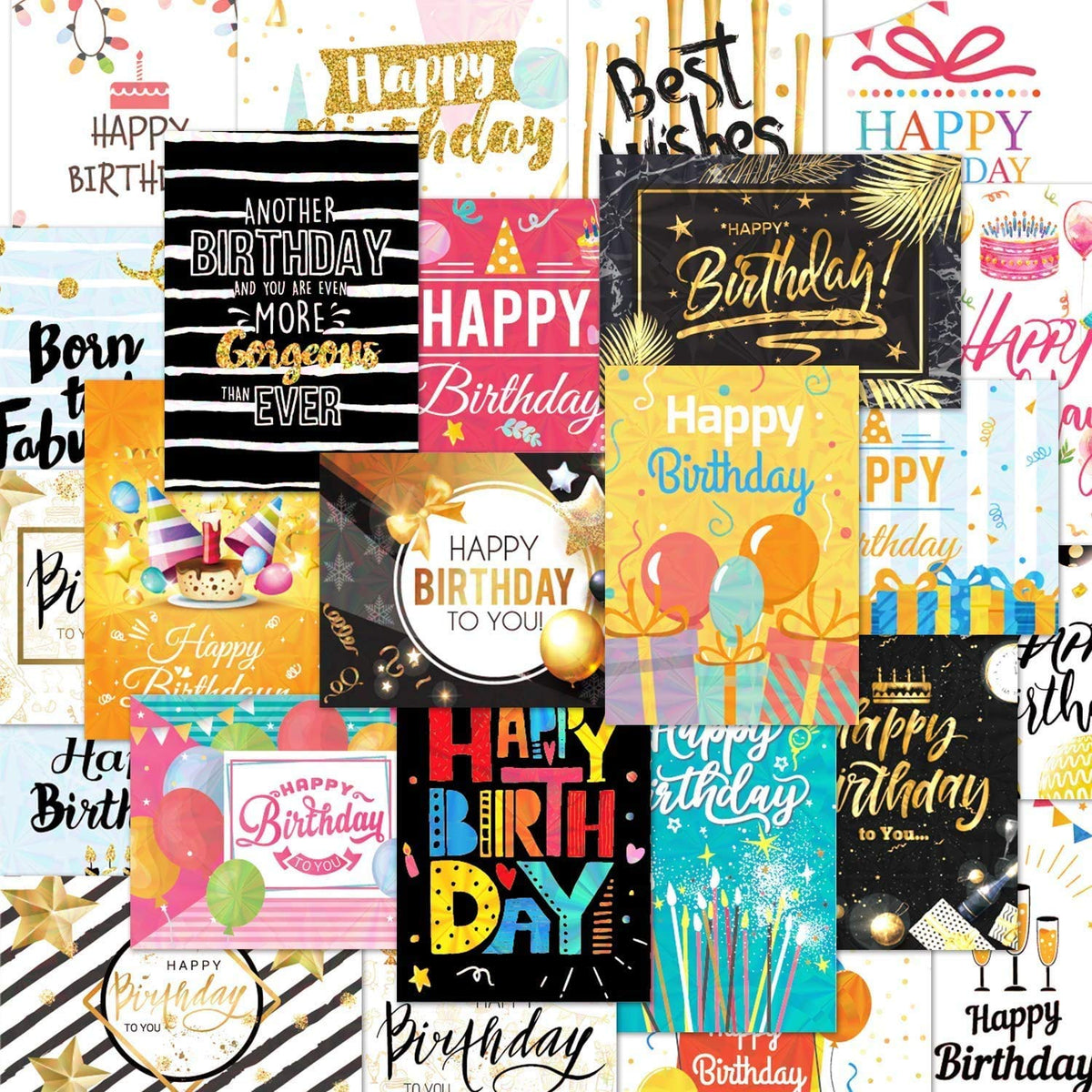 Deeplay 24 Birthday Posters Assortment, Elegant Bulk Notes Embossed With Gold Foil Letters, With Envelopes And Stickers (47*67)