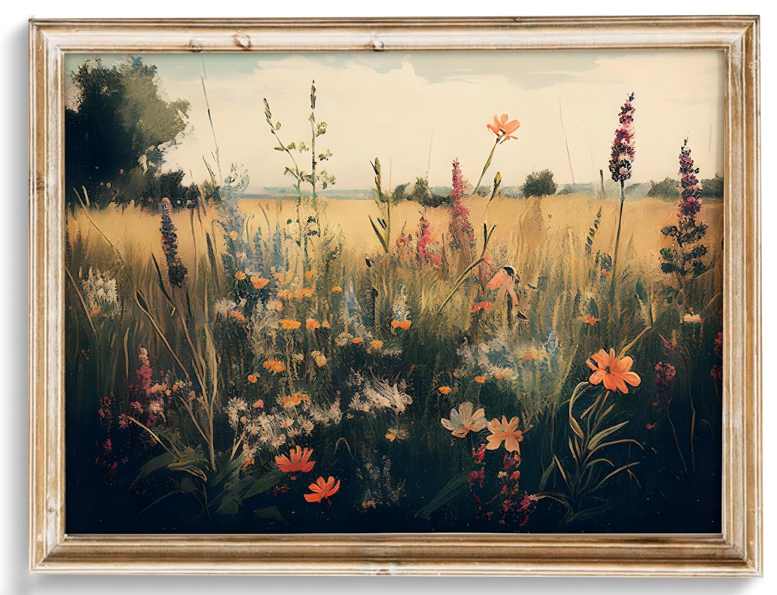 Vintage Wall Art, Classical Wildflower Field Wall Painting Canvas Prints Farmhouse Wall Art French Country Wall Decor Vintage La