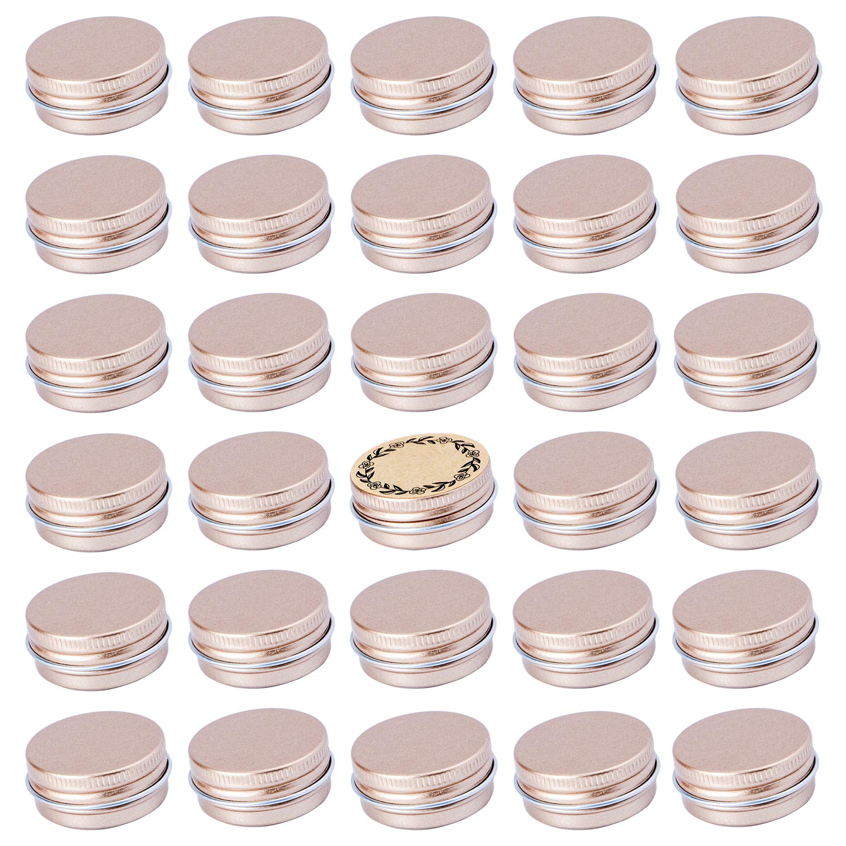 0.5 Oz Screw Top Aluminum Tin Jar With Screw Lid And Blank Labels (Champange - Pack Of 32)