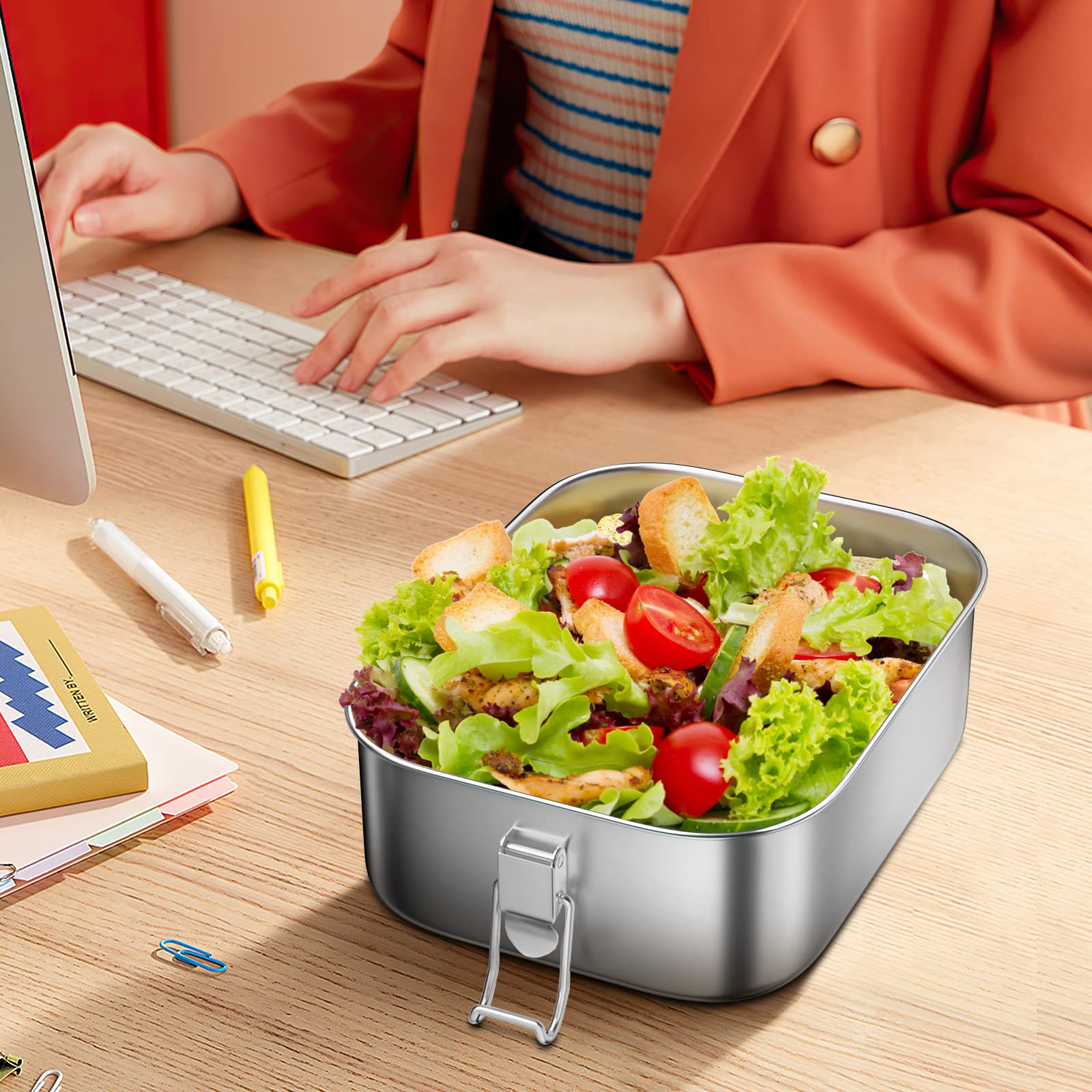 G.a HOMEFAVOR Stainless Steel Bento Box  900ML/30 oz Leakproof Metal Bento Lunch Box  Leak-proof Design with Lockable Clips Food Storage Containers for Adults