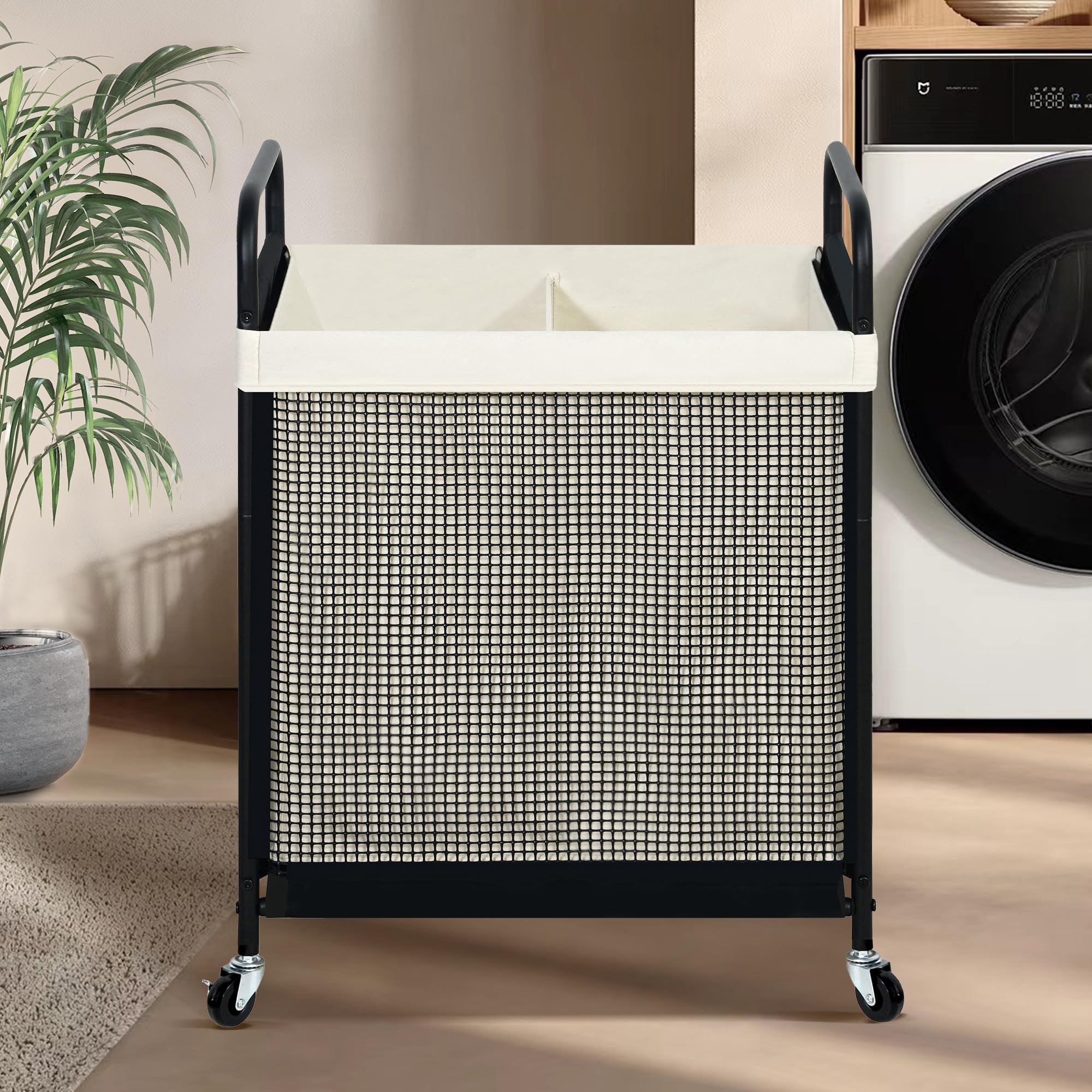 Sto Sto Laundry Hamper 2 Section, 100L Rolling Laundry Sorter Cart With Removable And Washable Liner Bag, Rolling Clothes Hamper