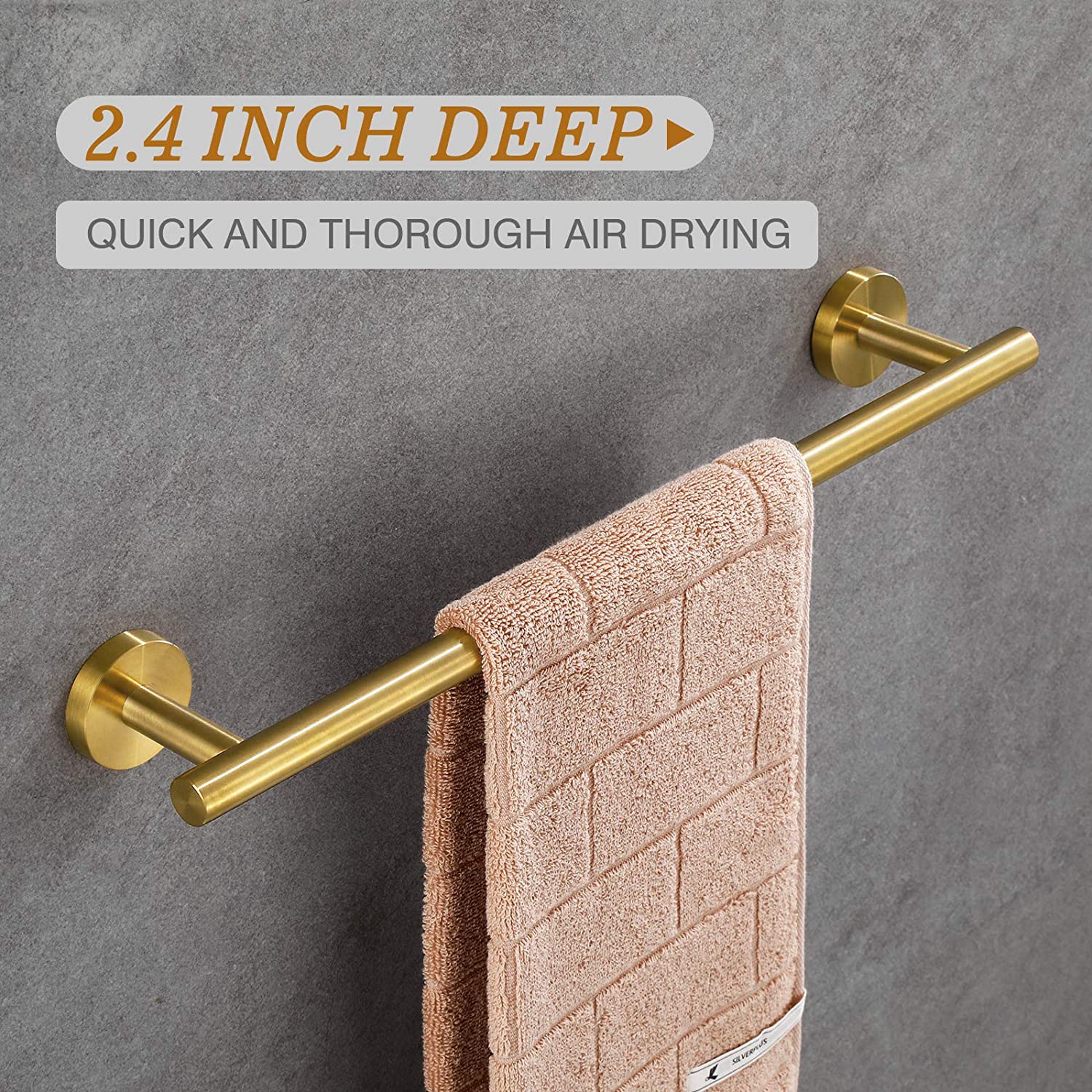USHOWER Brushed Gold Towel Bar  18-Inch Towel Racks for Bathroom Wall-Mounted  SUS304 Stainless Steel Towel Rod Modern Home Decor (Total Length 20-Inch)