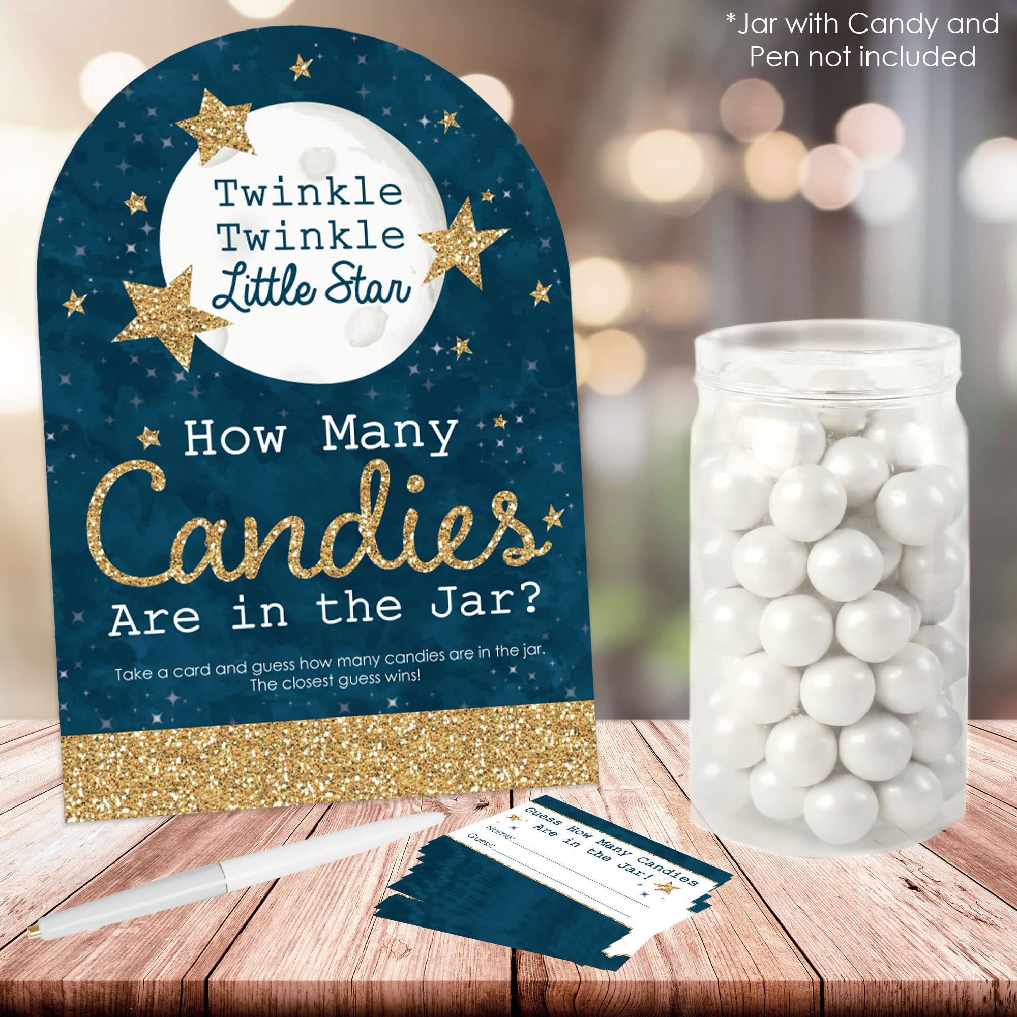Big Dot Of Happiness Twinkle Twinkle Little Star - How Many Candies Baby Shower Or Birthday Party Game - 1 Stand And 40 Cards -