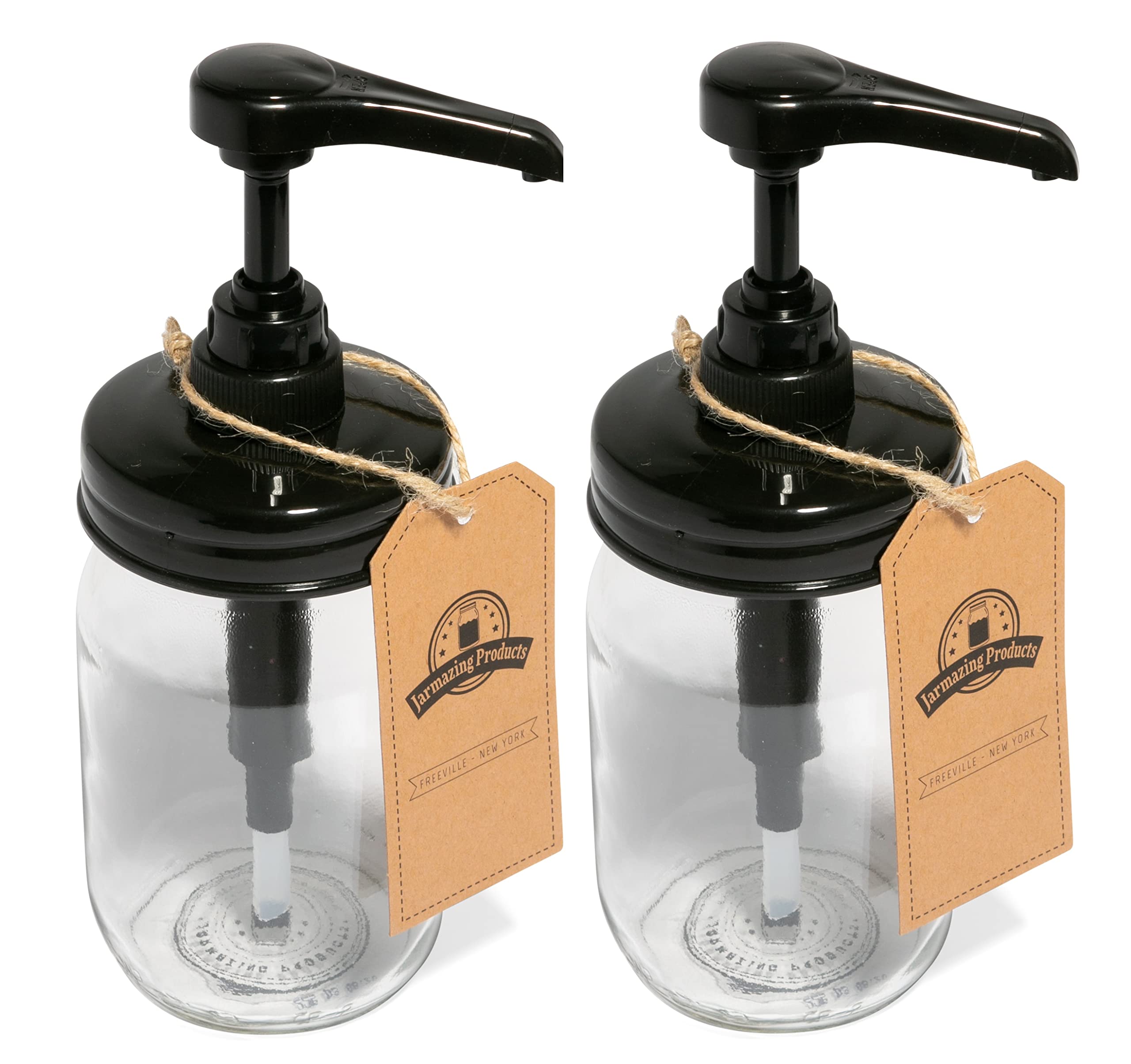 Jarmazing Products Mason Jar Syrup Dispenser - Set Of 2 - 16 Oz Smooth Jars With Rust-Proof, Leak-Proof, Food Grade Pumps For Ho
