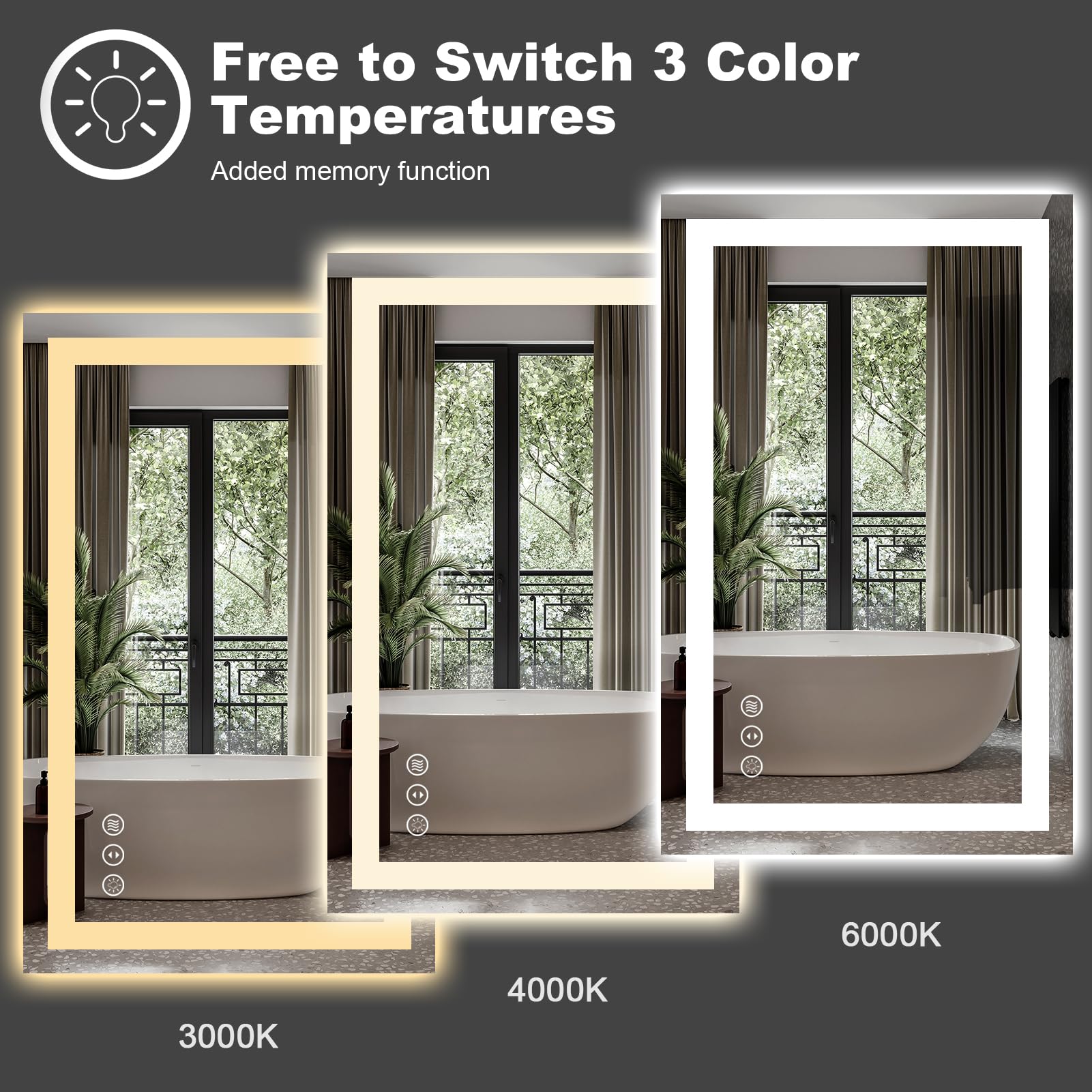 Amorho 60''x28'' LED Bathroom Mirror for Wall  Backlit + Front-Lighted Vanity Mirror  Dimmable Makeup Mirrors  Anti-Fog  Memory  3 Colors  Shatterproof  ETL Listed