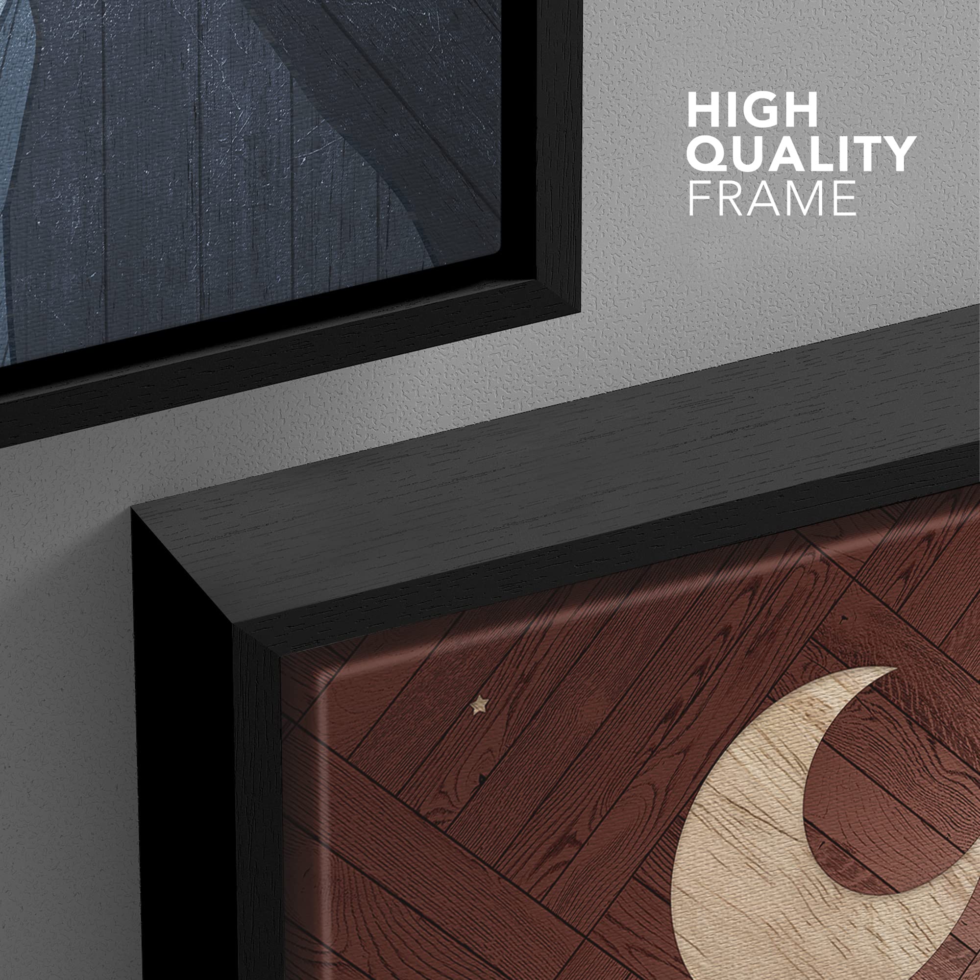 Wall26 Framed Canvas Print Wall Art Western Decor Wood Panel Crescent Moon Mountain Range Nature Wilderness Digital Art Modern A