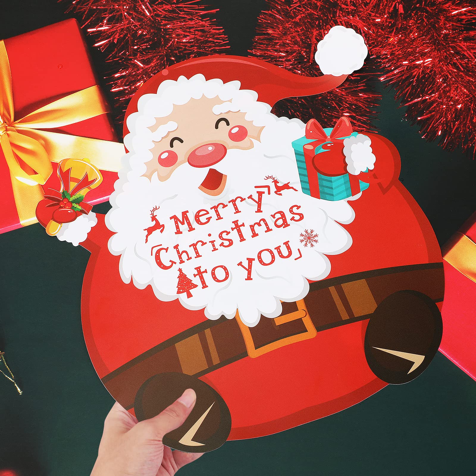 6Pcs Lovely Christmas Placemats,Creative Santa Claus Xmas Place Mats,Waterproof Pvc Dining Table Place Mats For Christmas,Red Ch