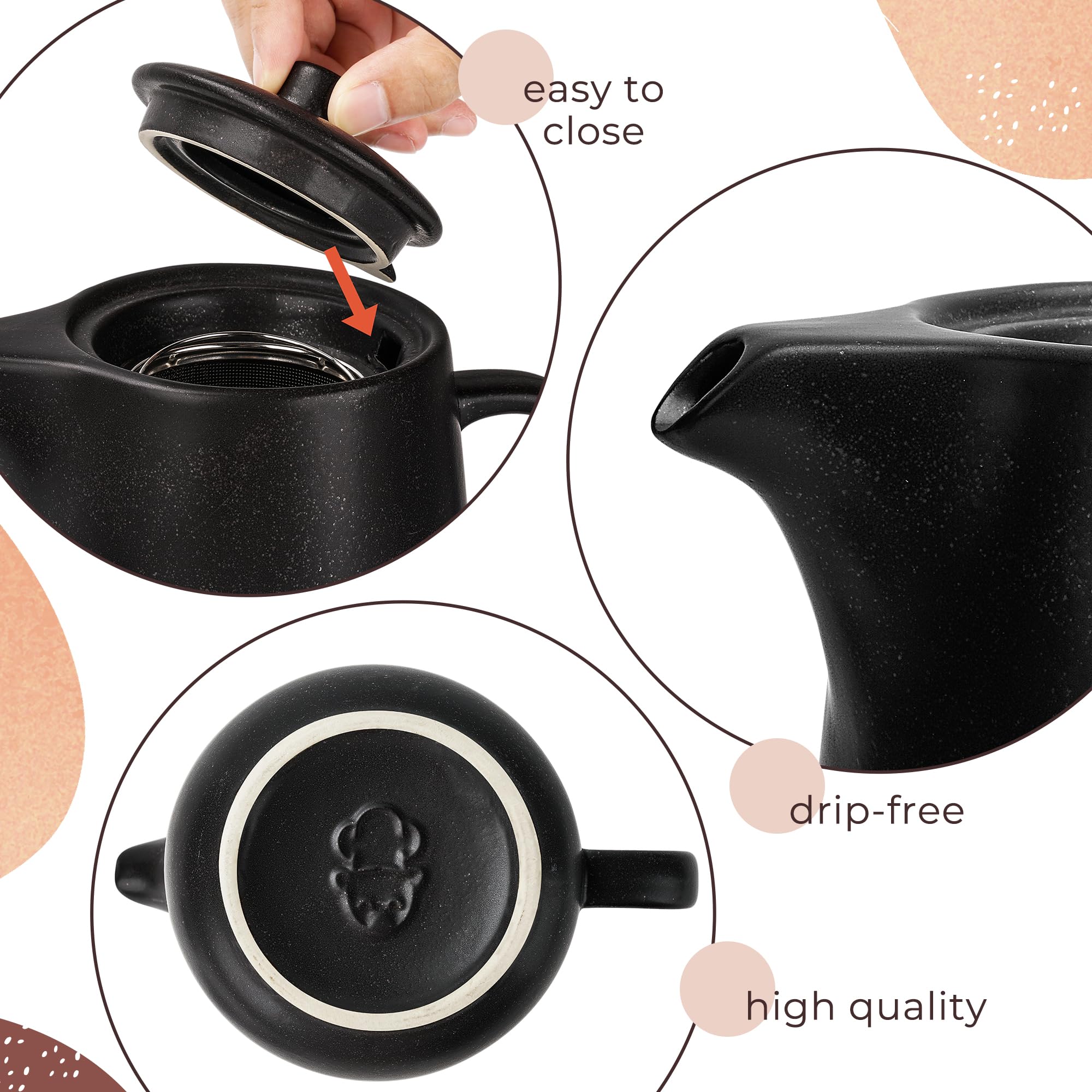 Happy Lemuro Tea Pot With Warmer Set - 40 Oz - Ceramic Teapot With Strainer - Large Tea Pot With Infuser For Loose Tea - Clay Te