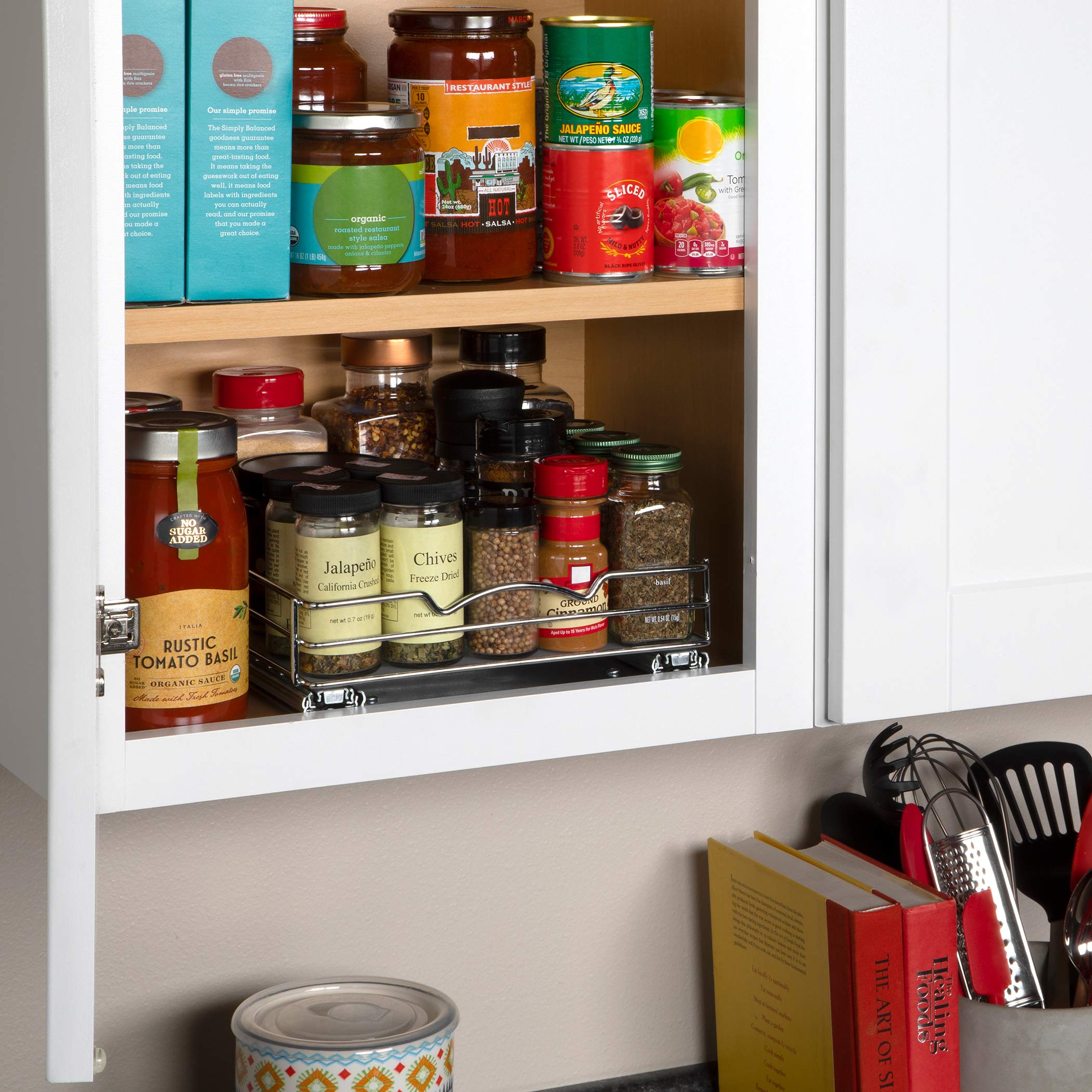 Pull Out Spice Rack Organizer For Cabinet, Heavy Duty- Lifetime Limited Warranty - Chrome Slide Out Spice Rack 10-3/8''Wx 10-3/8