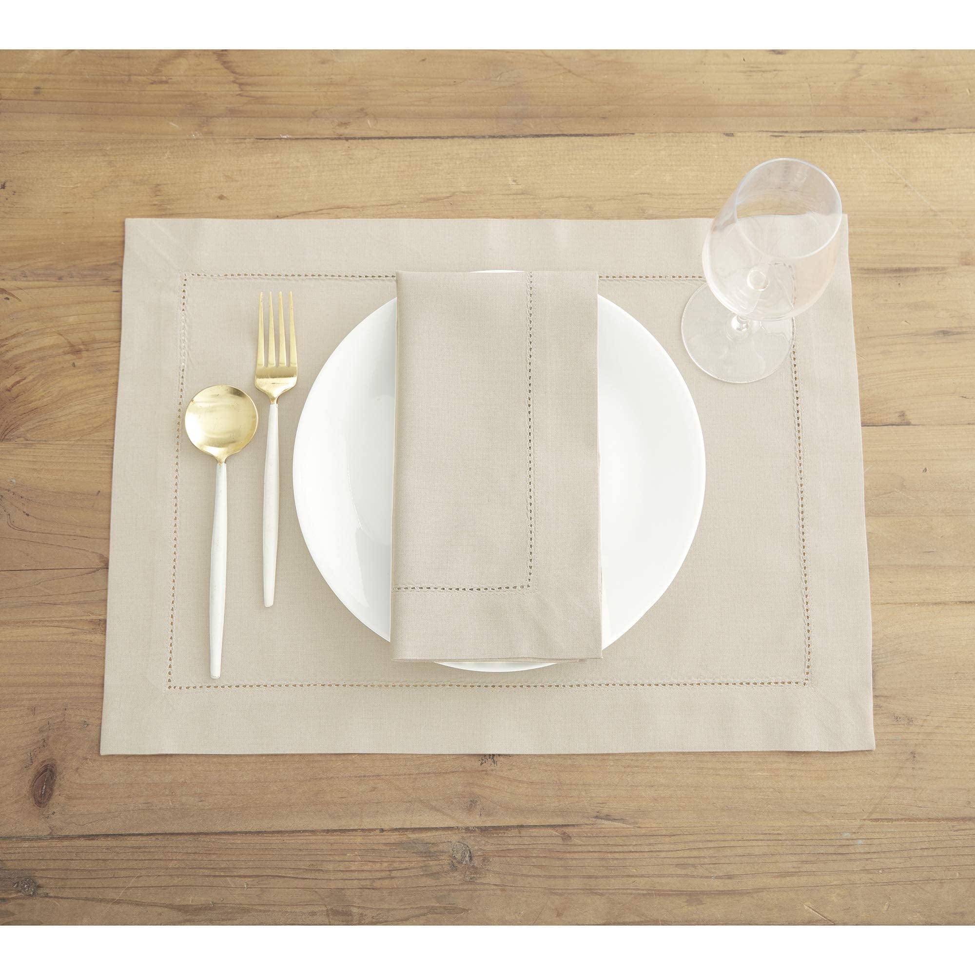 Solino Home Linen Dinner Napkins 20 X 20 Inch - Cotton Linen Hemstitch Cloth Napkins Set Of 4 For Spring, Easter - Handcrafted A