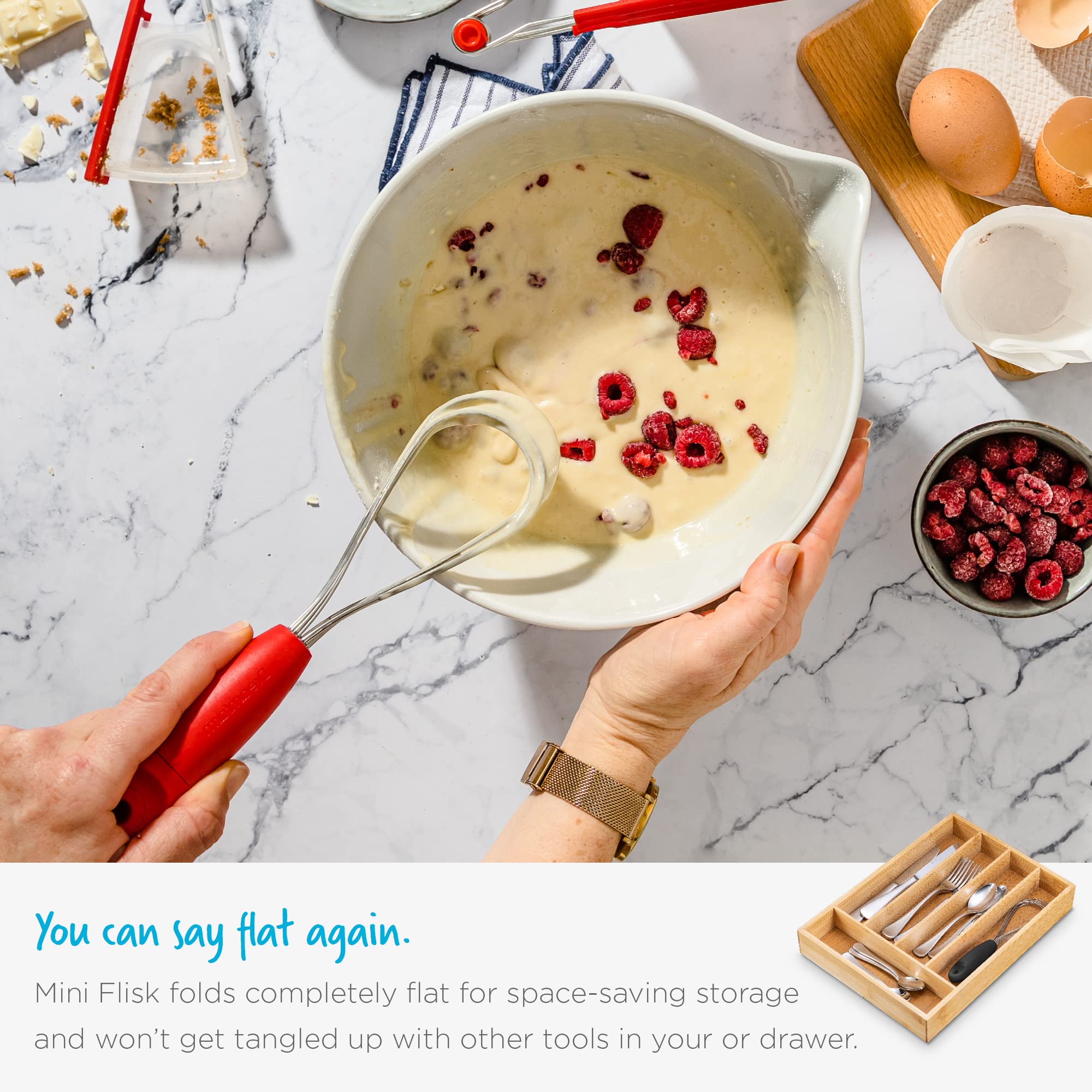 Dreamfarm Mini Flisk | 3 in 1 Stainless Steel Whisk with Ergonomic Handle | Balloon Whisk  Sauce Whisk and Flat Whisk Combined Into One | Space Saving Whisk for Baking  Cooking | Black Mini