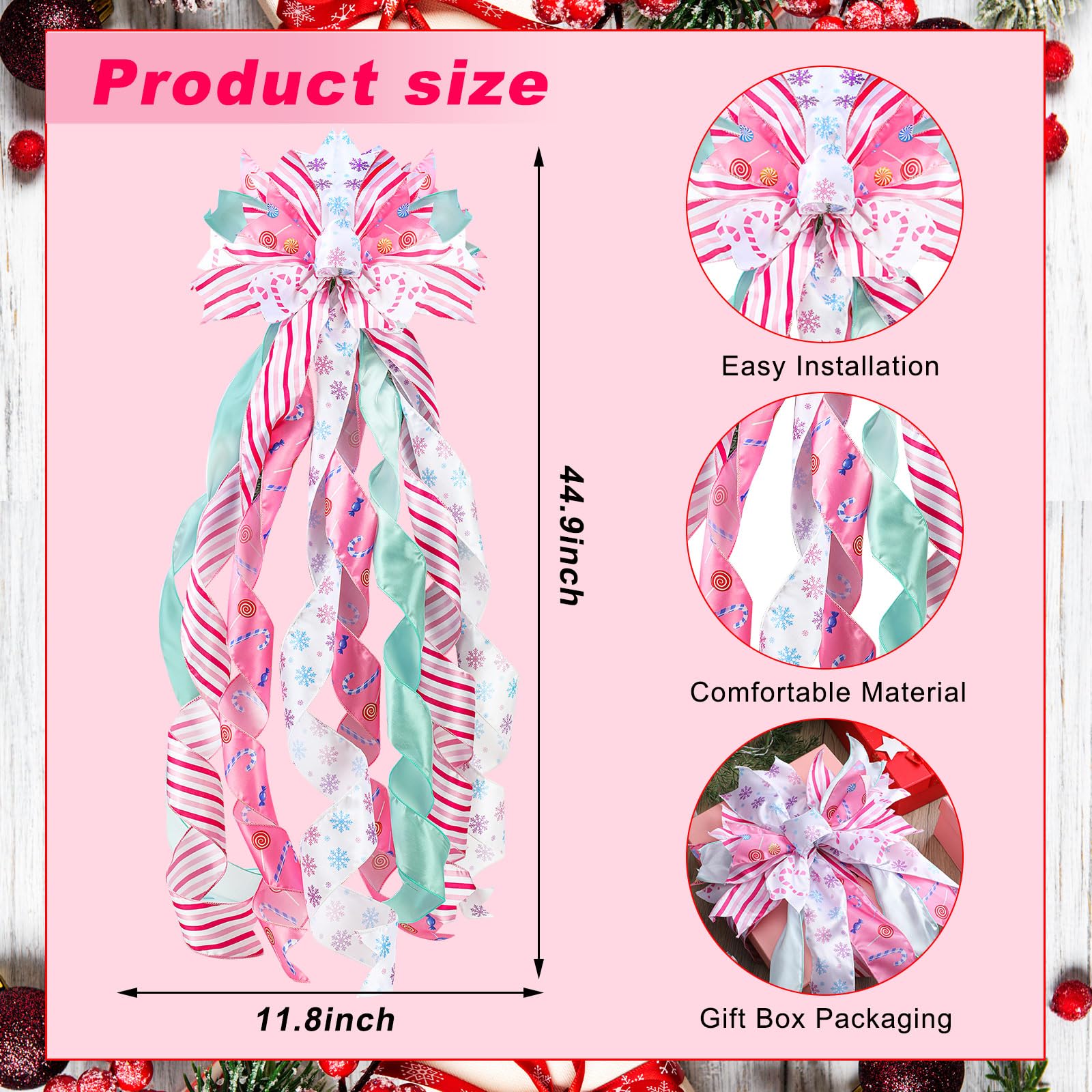 FineCheer Pastel Christmas Tree Topper Wreath Bow Large Christmas Bow Tree Topper for Xmas Ornament Family Wedding Thanksgiving