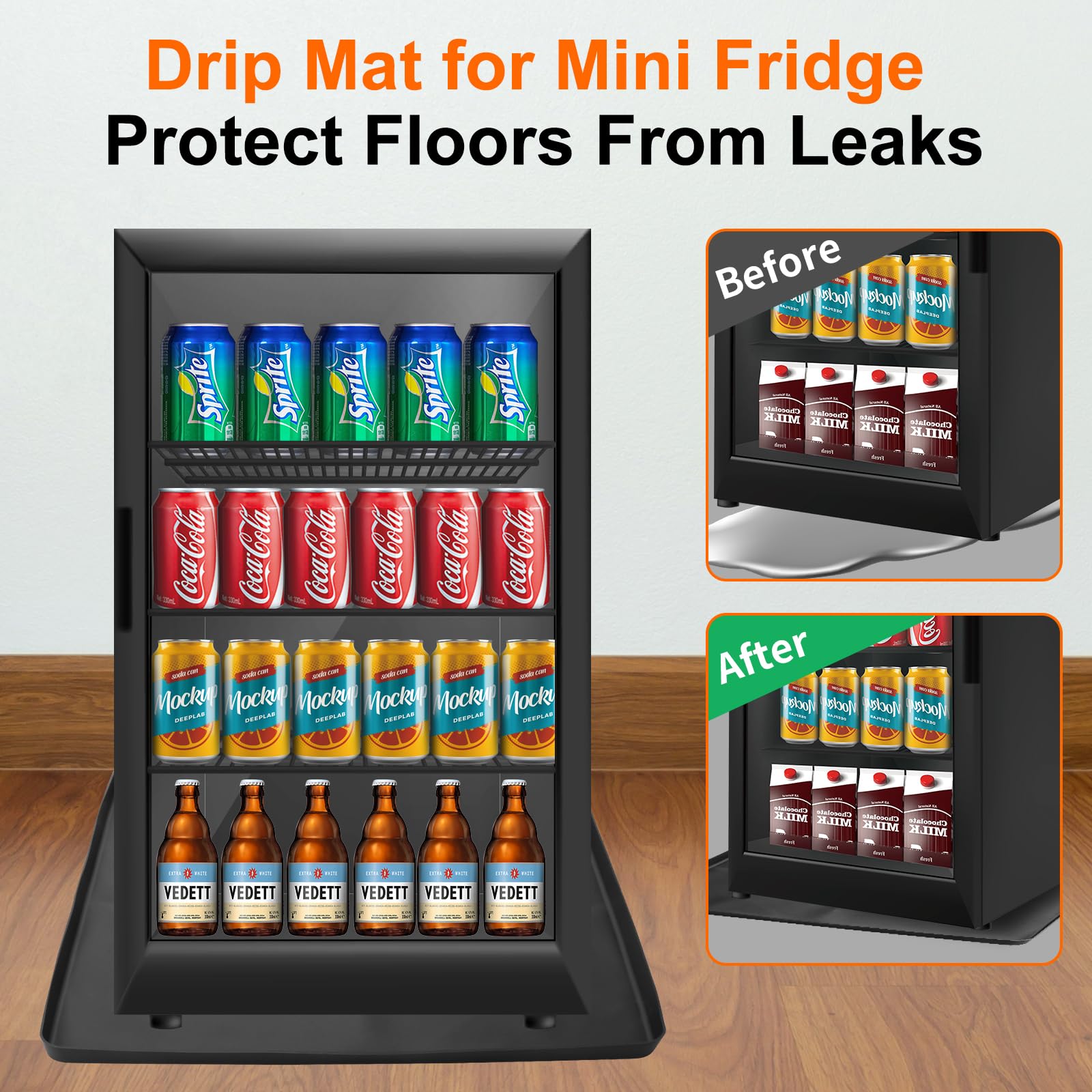 Vanpet 24'' X 24'' X 0.8'' Mini Fridge Silicone Mat With Raised Edge, Under Washing Machine Pad Under Mini Refrigerator Freezer