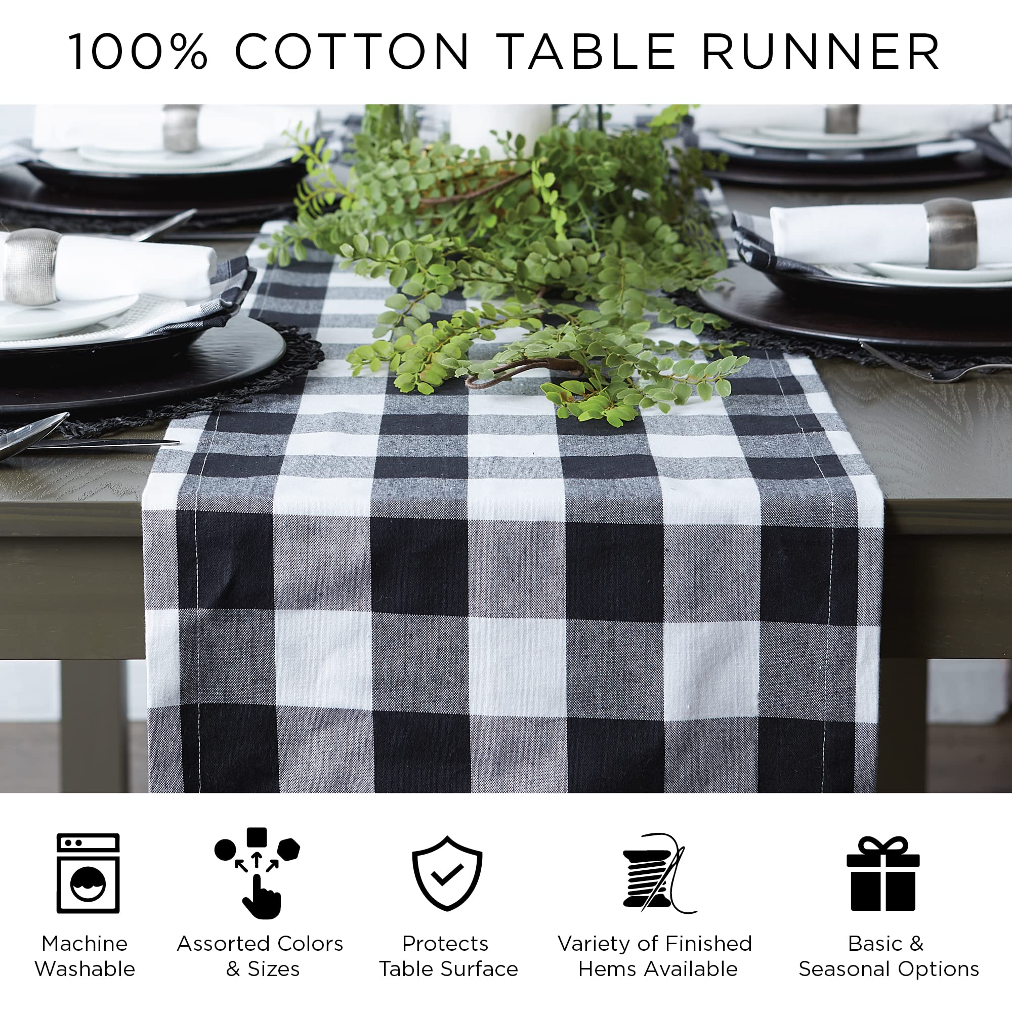 DII Holiday Dining Table Linen Collection Tartan Holly Plaid  Christmas Table Runner  14x108  Red & Green
