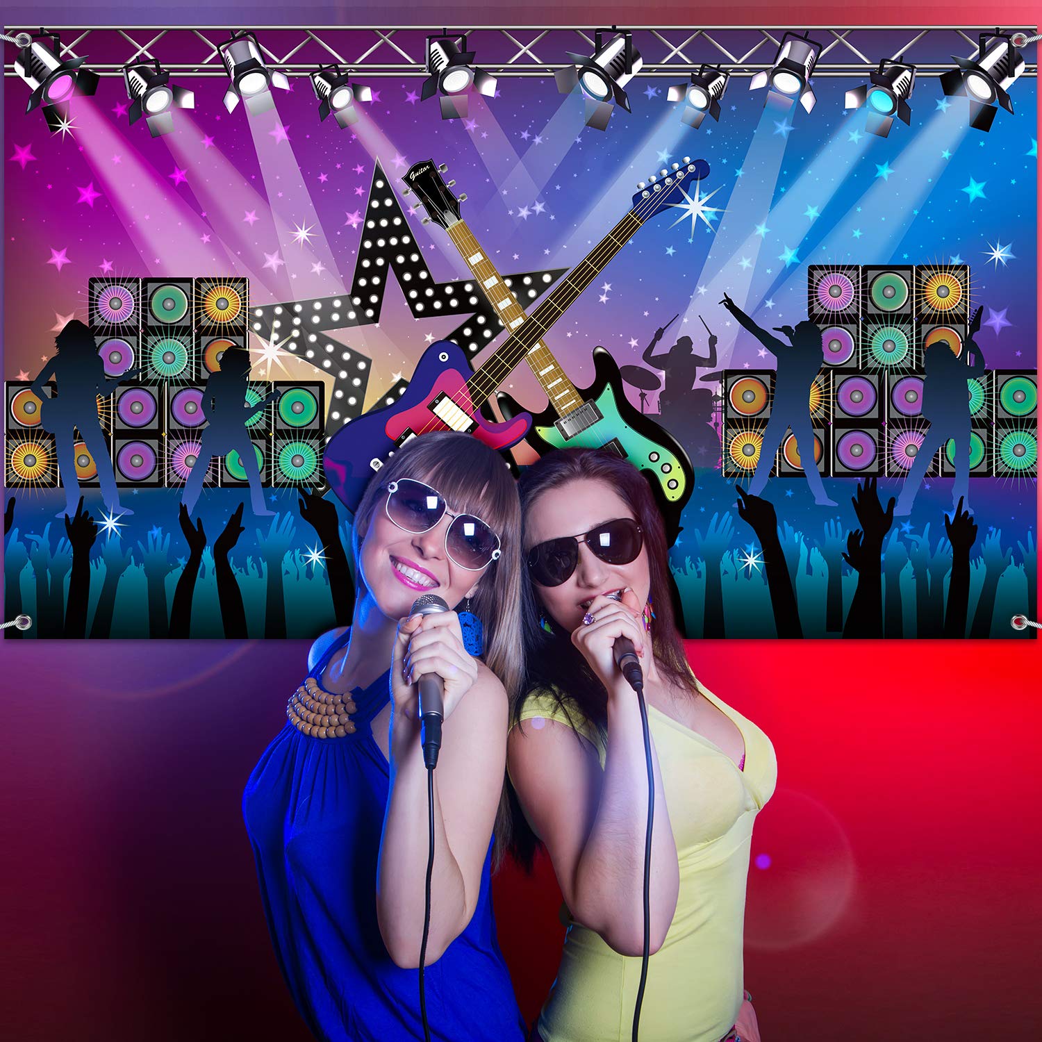 Blulu Karaoke Party Decorations Rock and Roll Backdrop Banner Tapestry Band Rock Star Banner for Music Party Photography Studio