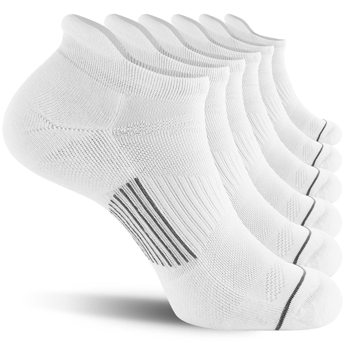 Fitrell 6 Pack Mens Ankle Running Socks Low Cut Cushioned Athletic Sports Socks, Shoe Size 12-15, Whitegray