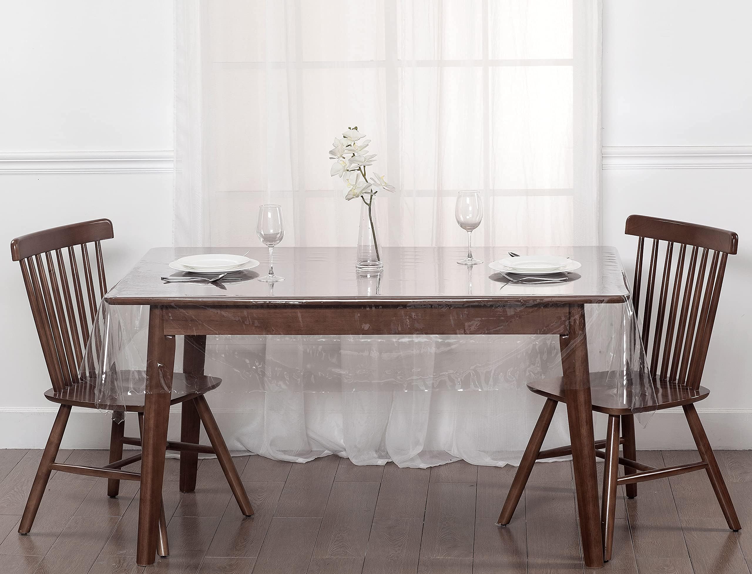 Diamondhome Clear_Transparent Tablecloth Heavy Duty Kitchen Table Top Cover Water Proof Hard Plastic Vinyl Spills Protector (60'