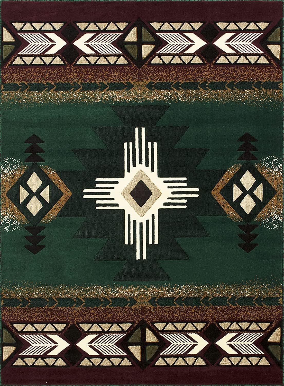 YHSF South West Native American Area Rug C318 (Hunter Green, 5 Feet 11 Inches x 8 Feet 6 Inches)