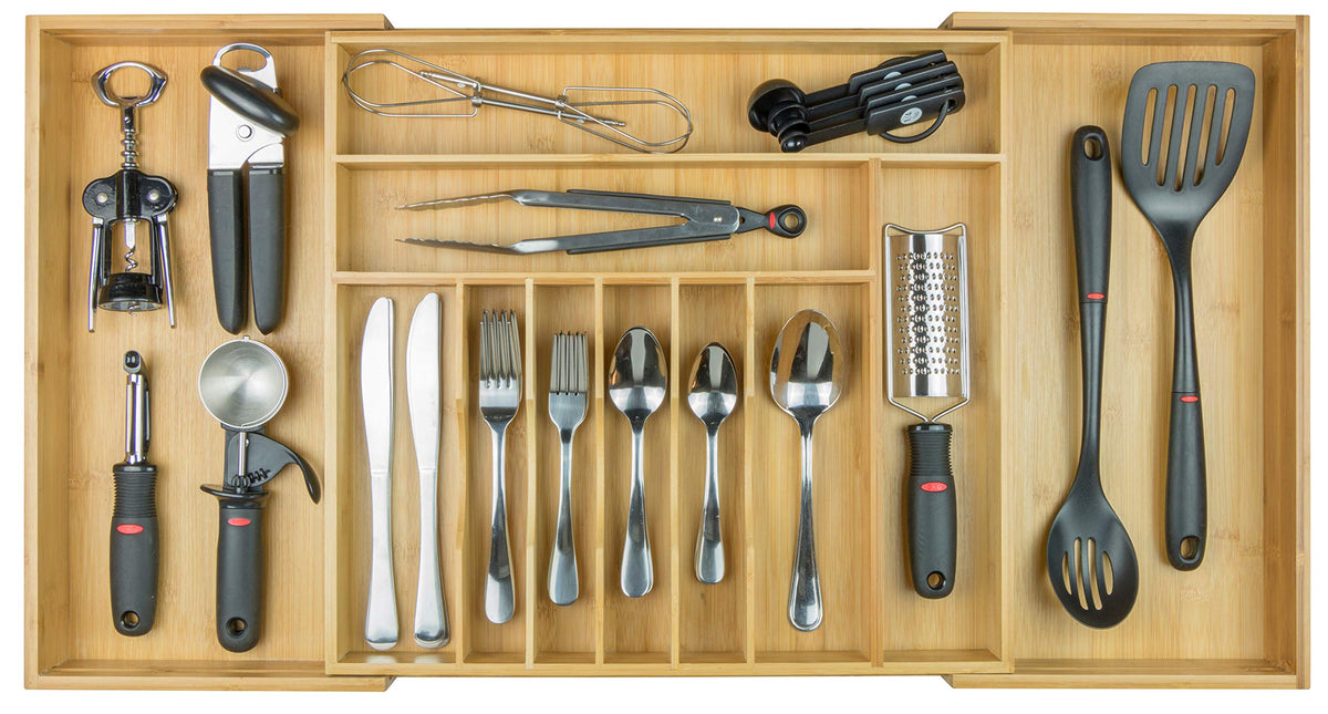 Kitchenedge Premium Silverware, Flatware And Utensil Organizer For Kitchen Drawers, Expandable To 33 Inches Wide, 11 Compartment