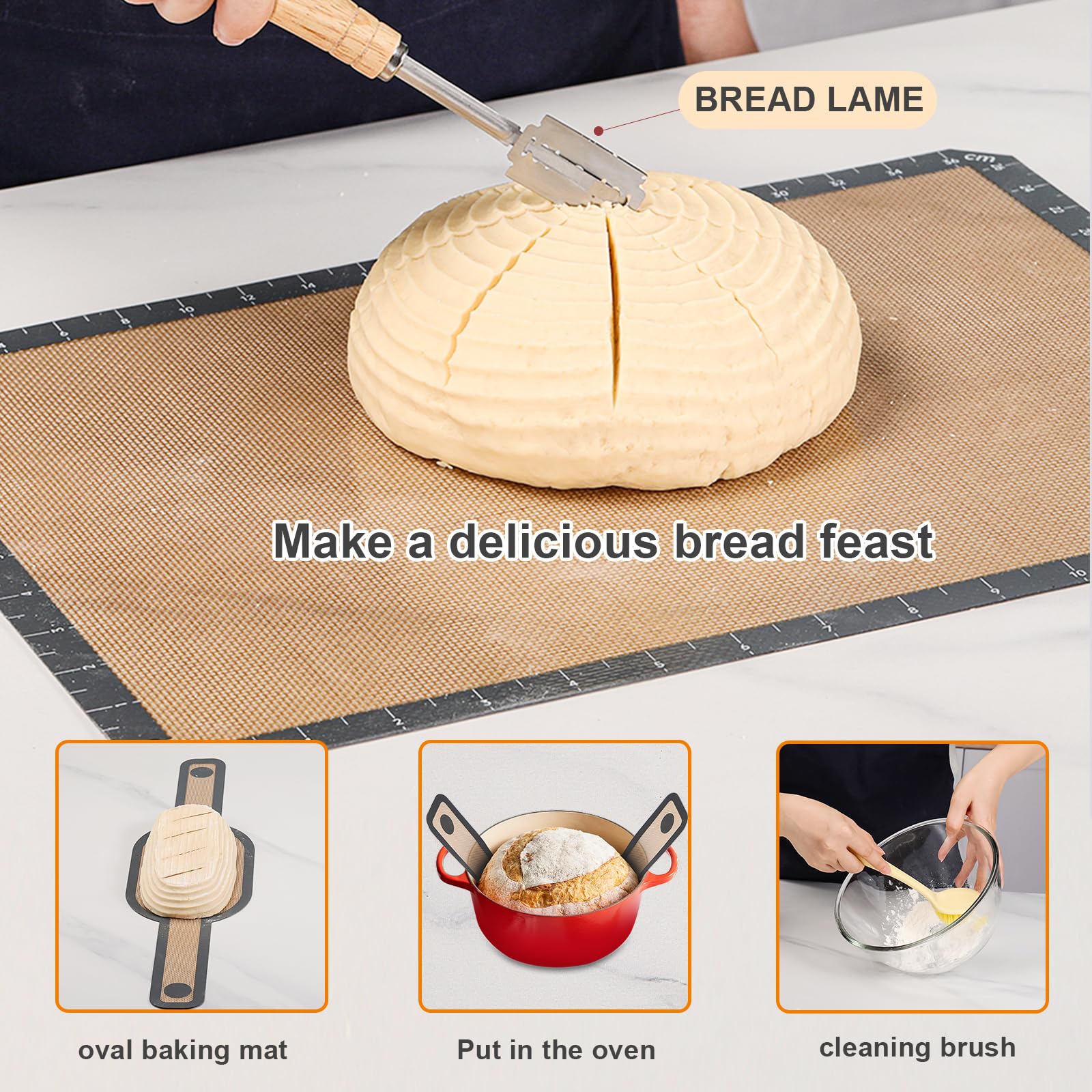Banneton Bread Proofing Basket, 9 Pcs, 10 Inch Oval Bread Proofing Basket Set, Sourdough Proofing Basket, Starter Kit, Inlude Do