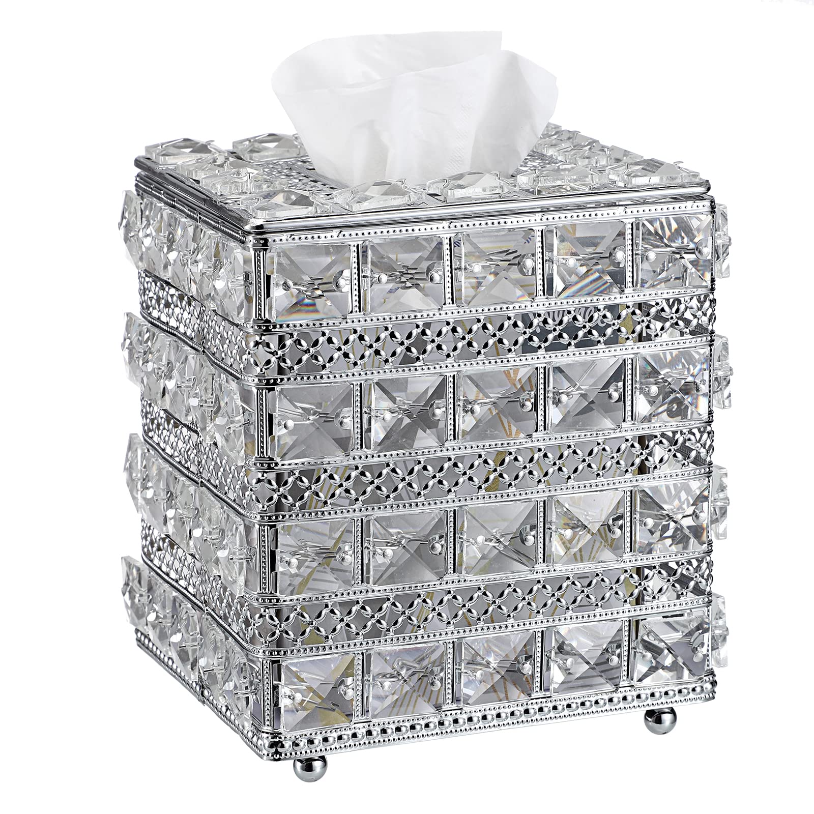 Sumnacon Crystal Square Tissue Box Cover - Sparkling Cube Glass Tissue Box Holder, Decorative Facial Tissue Holder For Bedroom B