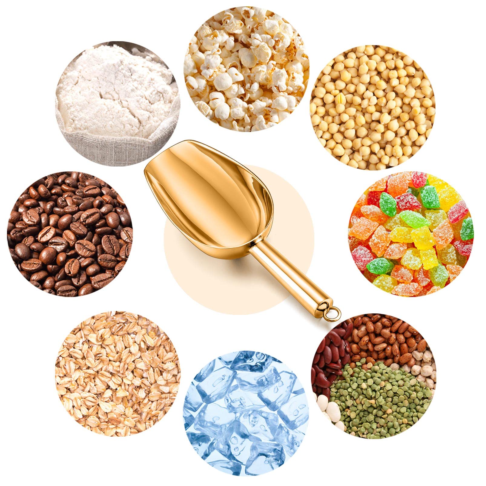 Teamfar Ice Scoops, 5Oz Stainless Steel Canister Small Ice Candy Scoop For Kitchen Dispenser Buffet Jars, Healthy & Sturdy, Mult