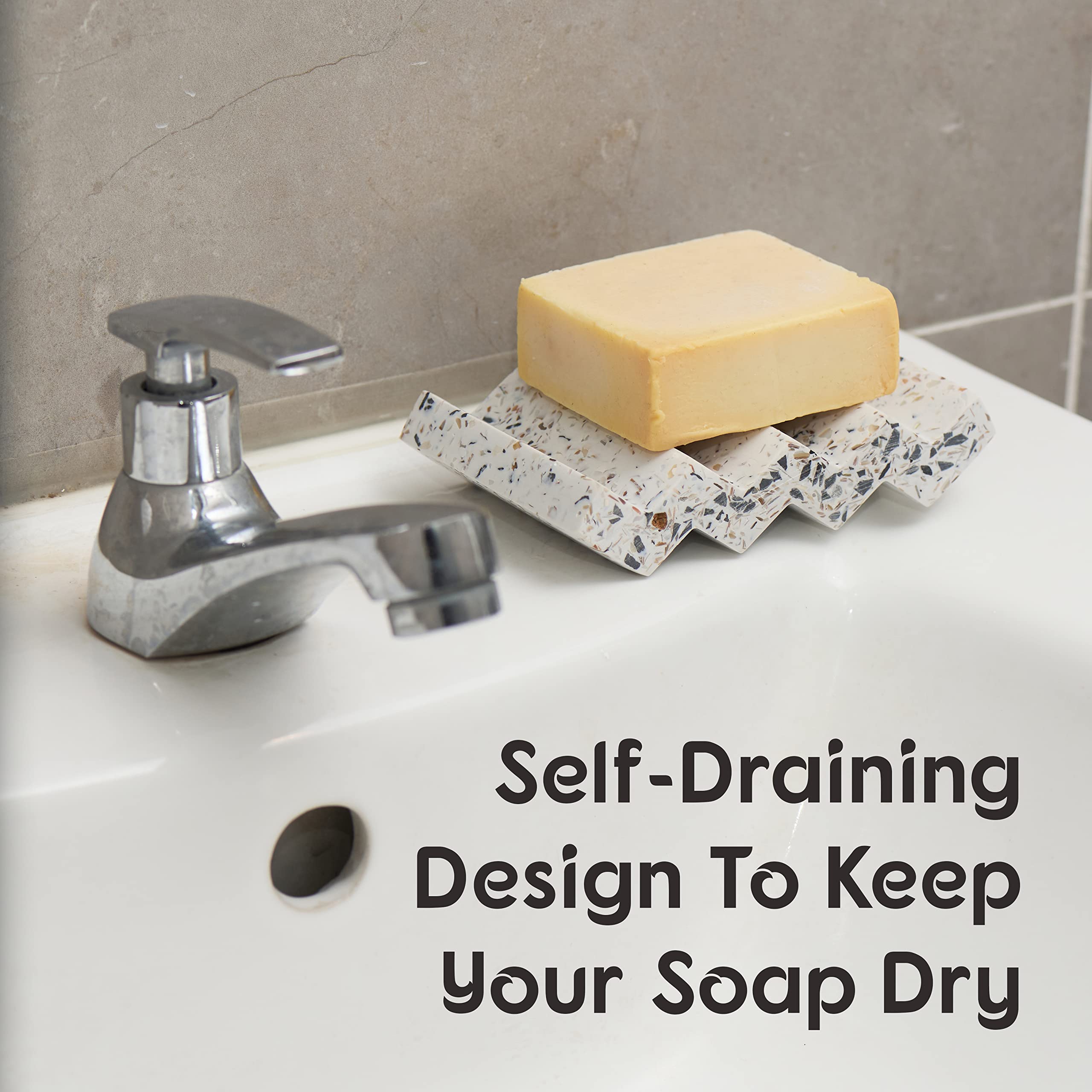 Tapeera Zig Zag Jesmonite Terrazzo Stone Soap Dish For Bathroom Sink - Concrete Soap Saver For Bar Soap Holder For Shower - Spon