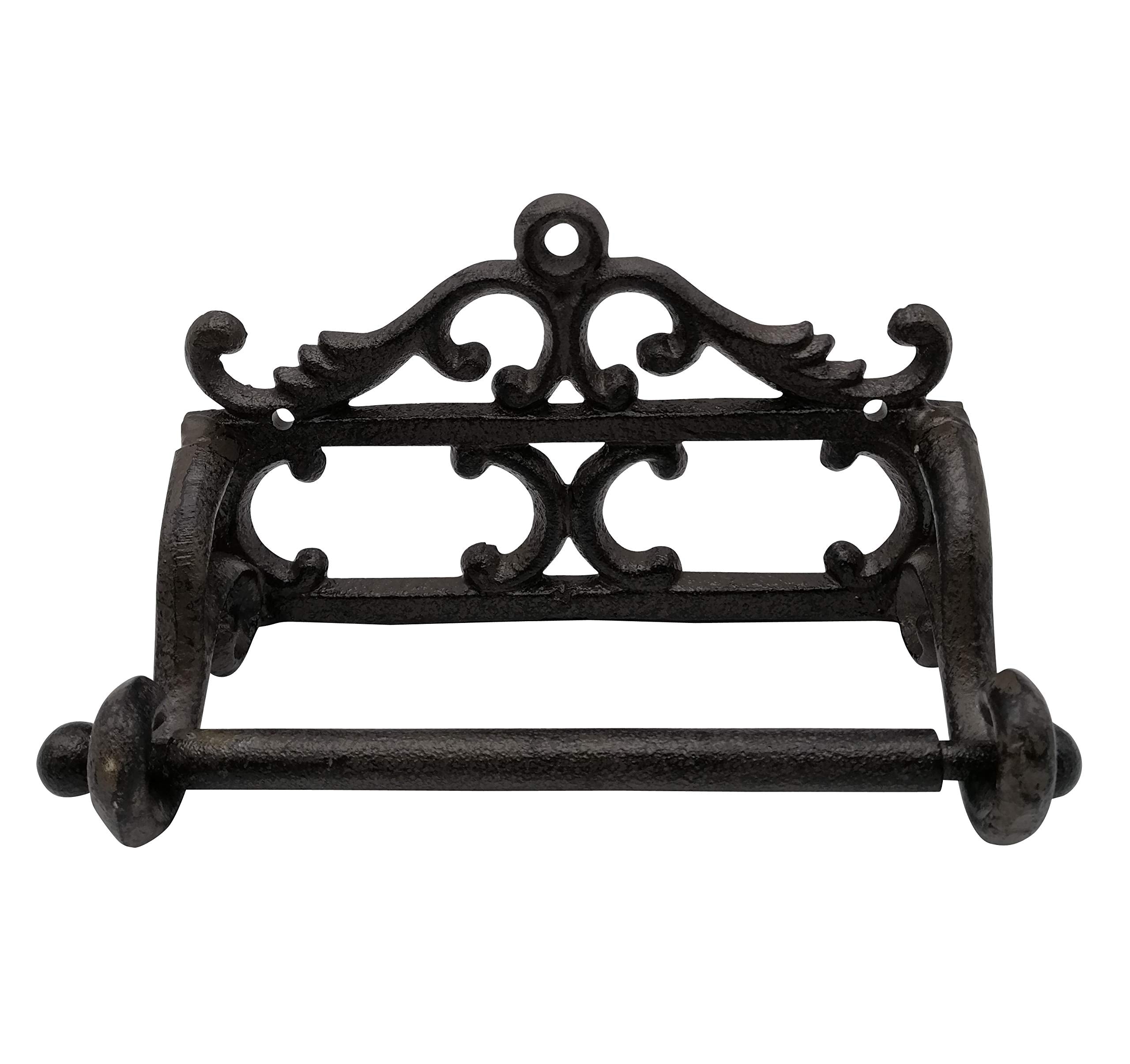 Comfy Hour Antique And Vintage Ocean Collection Cast Iron Tissue Holder, Toilet Paper Holder, Aged Old Fashioned Black