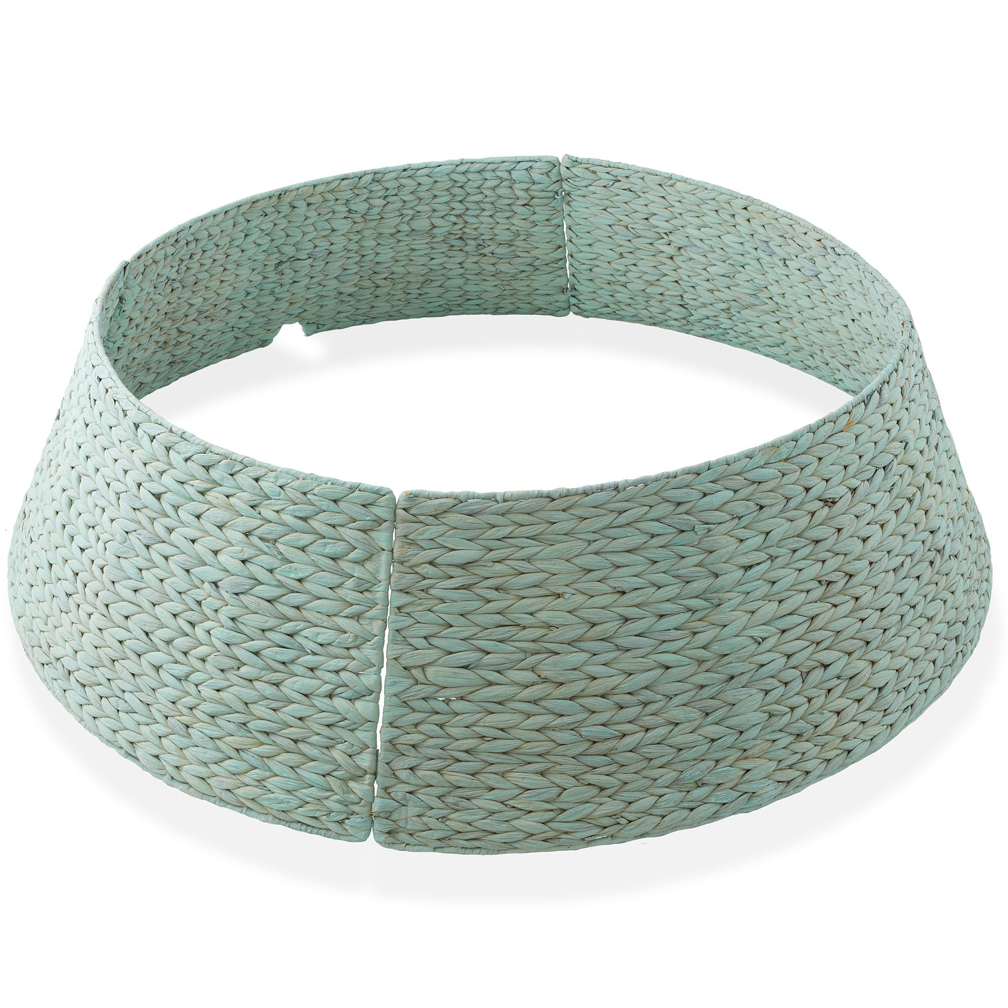 Casafield 42-Inch Christmas Tree Collar, Woven Water Hyacinth Tree Base Cover with Cord Cut Out, Seafoam