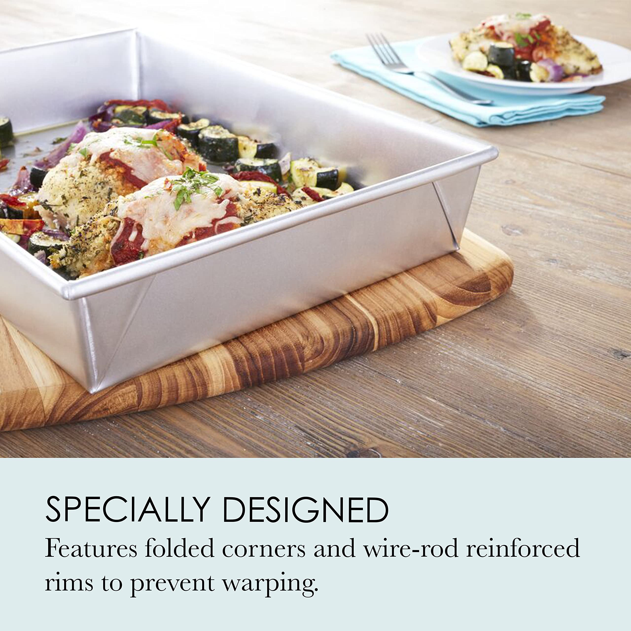 Chicago Metallic Bake N' Roast Pan, Uncoated Steel, 13x9x2.25-Inch, Silver, Model 49945 - Ideal for Roasting Chicken and Vegetables