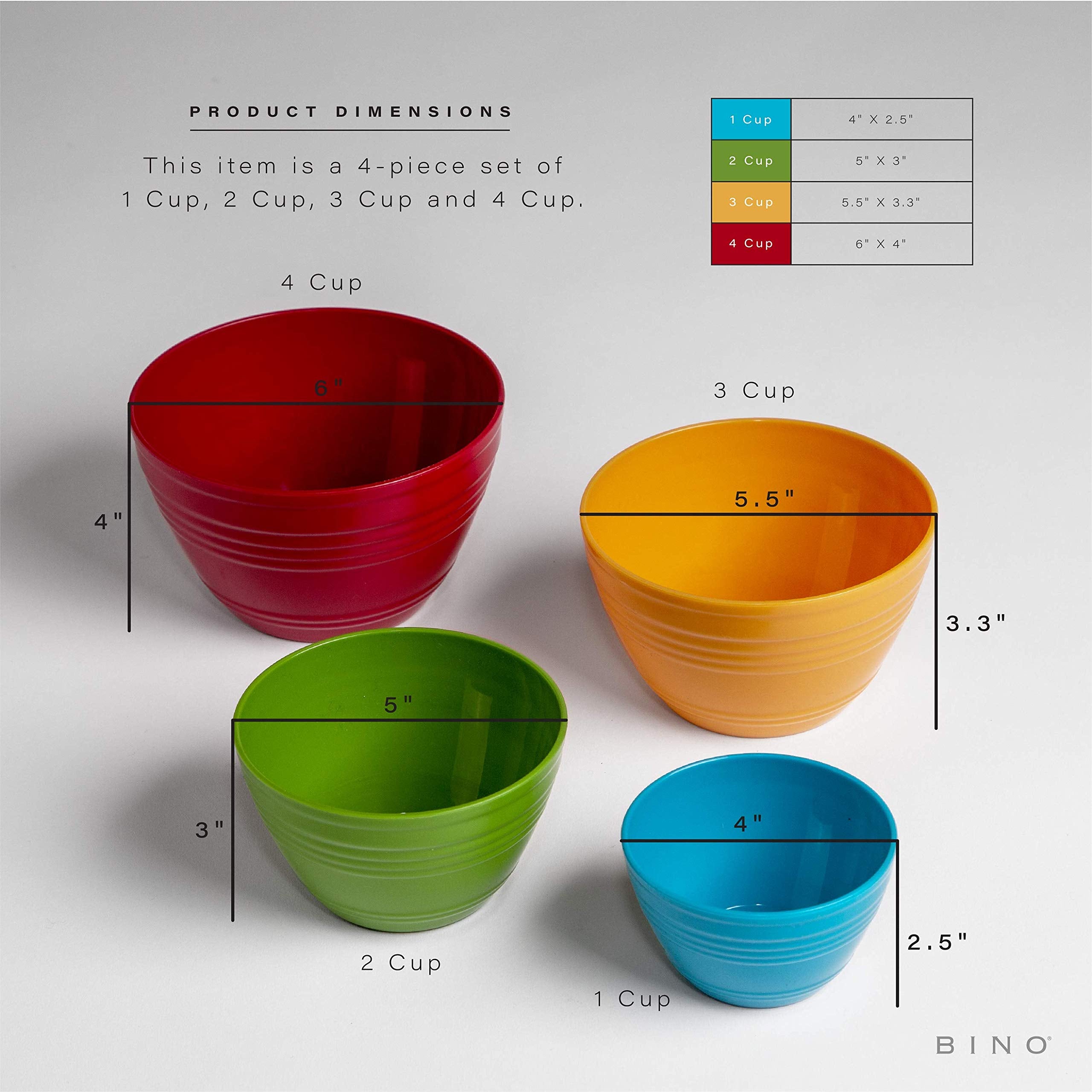 BINO Plastic Mini Prep Bowls Set - Small Multicolor Bowls with Lids, Model 12122-MLT for Kitchen Prep