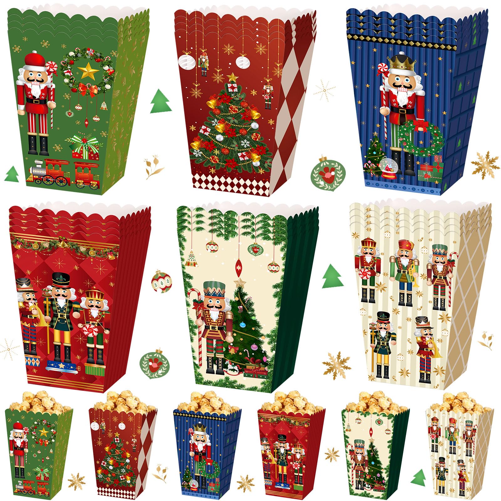 Gueevin 60 Pcs Christmas Popcorn Boxes Nutcracker Treat Boxes Candy Cookie Holder Container for Christmas Party Favors Supplies 