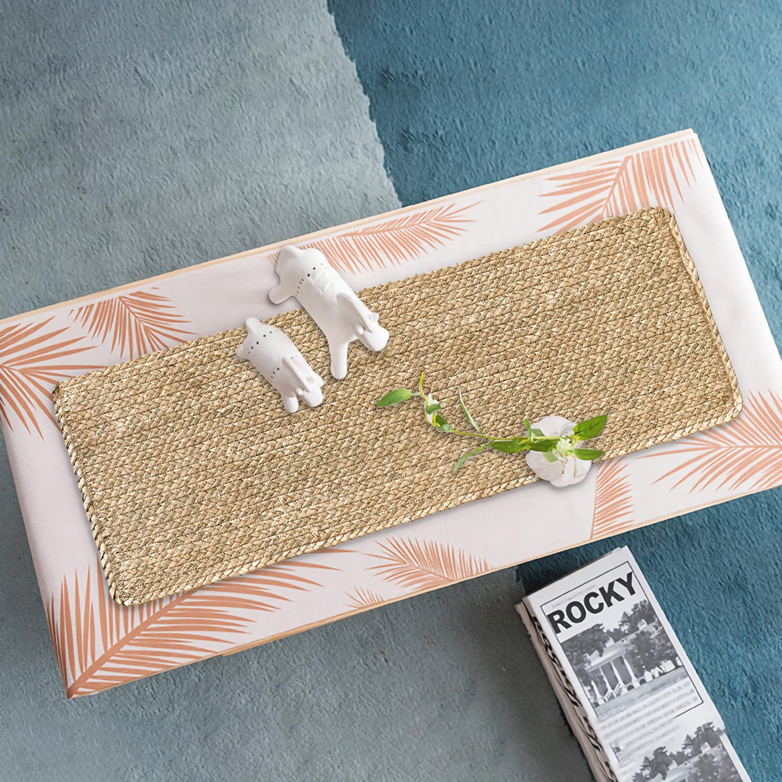 Cy Sisters Woven Placemats One Table Runner 36 Inches Long Rattan Placemats Rectangle Runners Natural Wicker Heavy Braided Straw