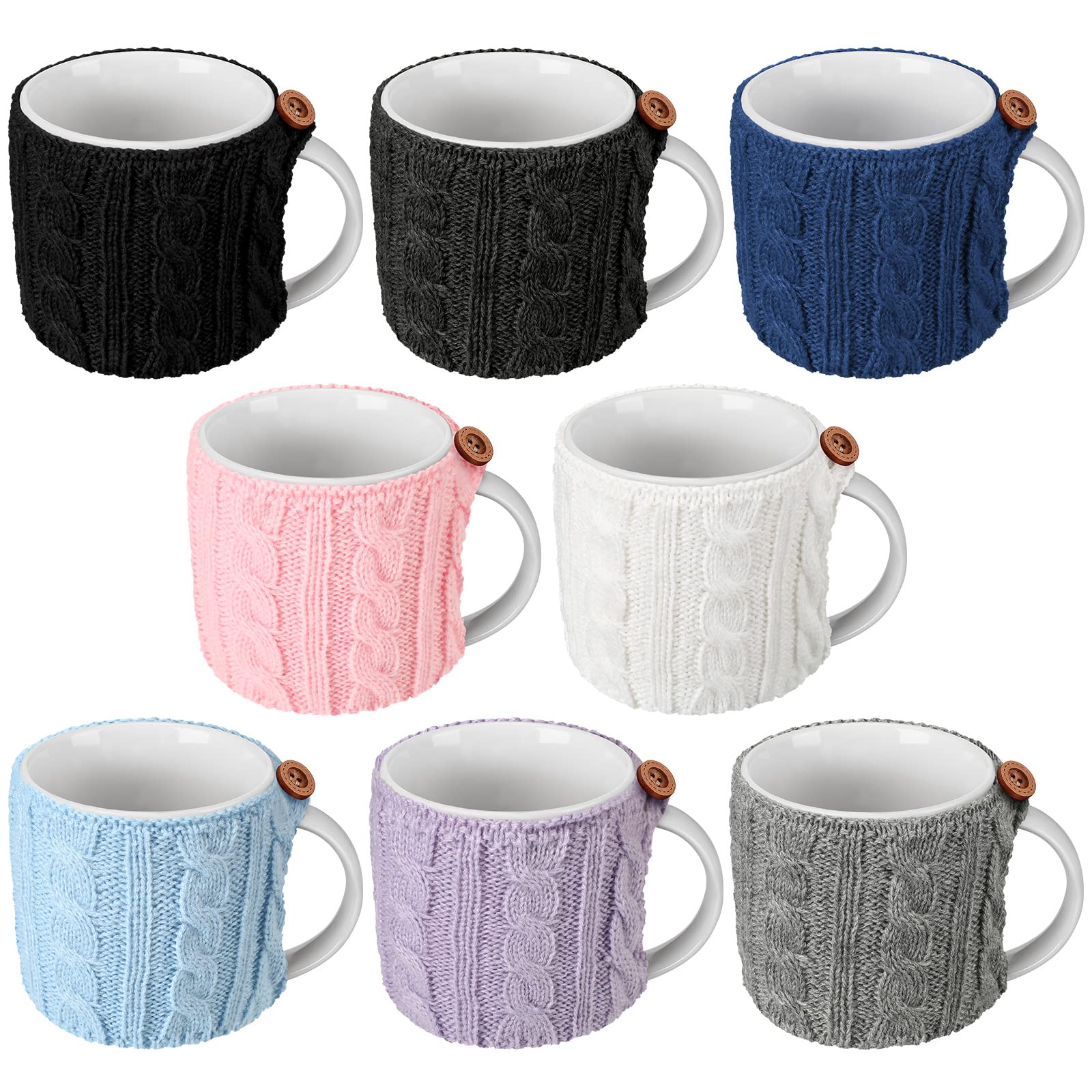 Skyley 8 Pcs Coffee Mug Sleeves Cozy Sweater Reusable Knitted Crochet Coffee Sleeves Cup Tea Cozy Handmade Tableware Tea Mug War
