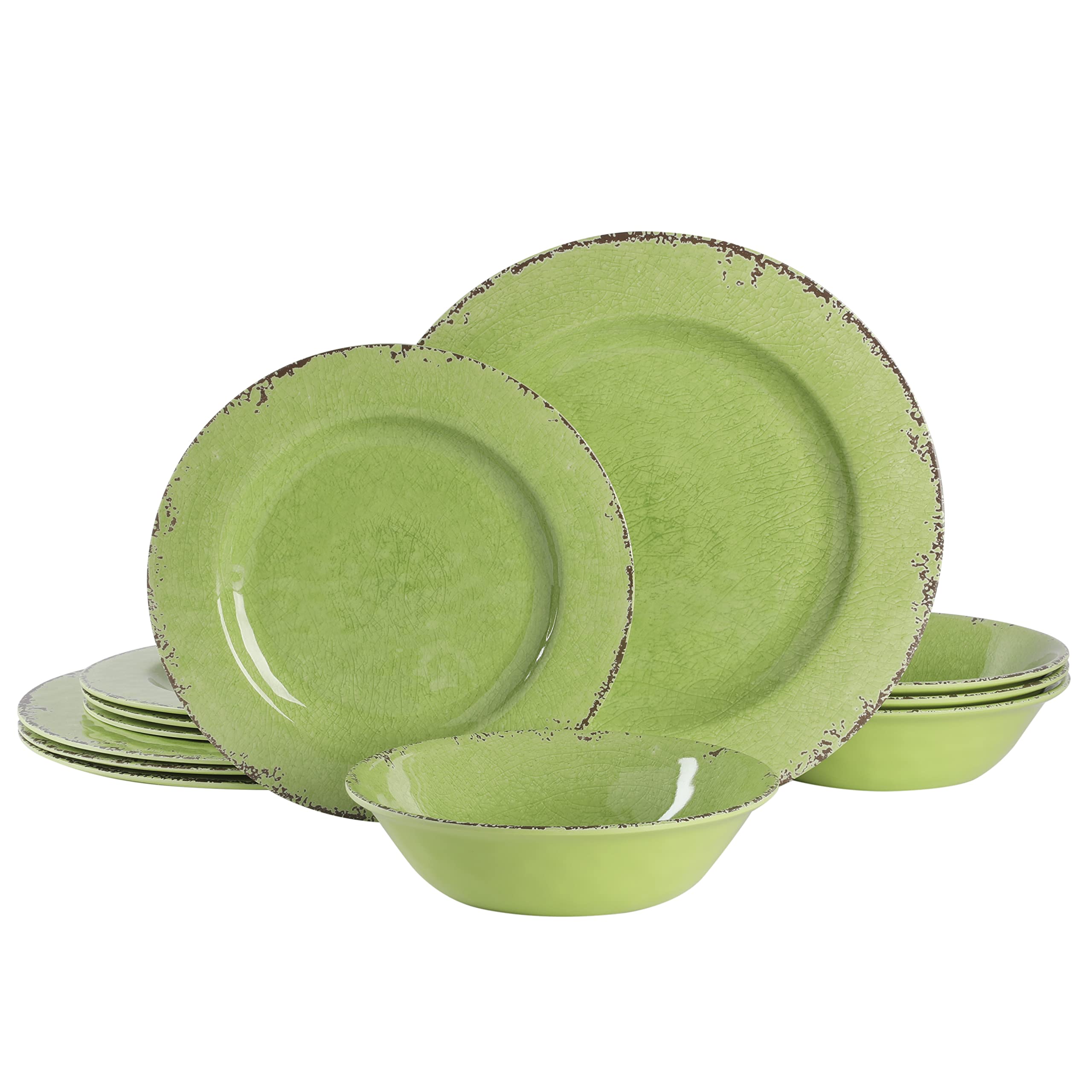 Gibson Home Mauna 12 Piece Green Melamine Dinnerware Set,Lime Green