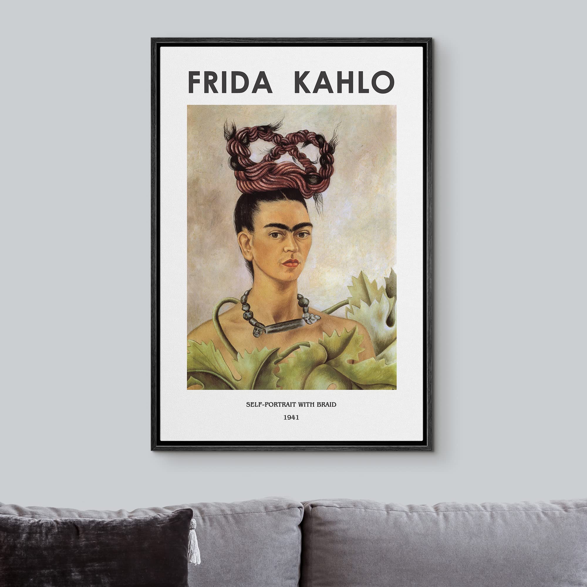 Idea4Wall Framed Canvas Print Wall Art Self-Portrait With Braidy By Frida Kahlo Historic Cultural Illustrations Fine Art Traditi