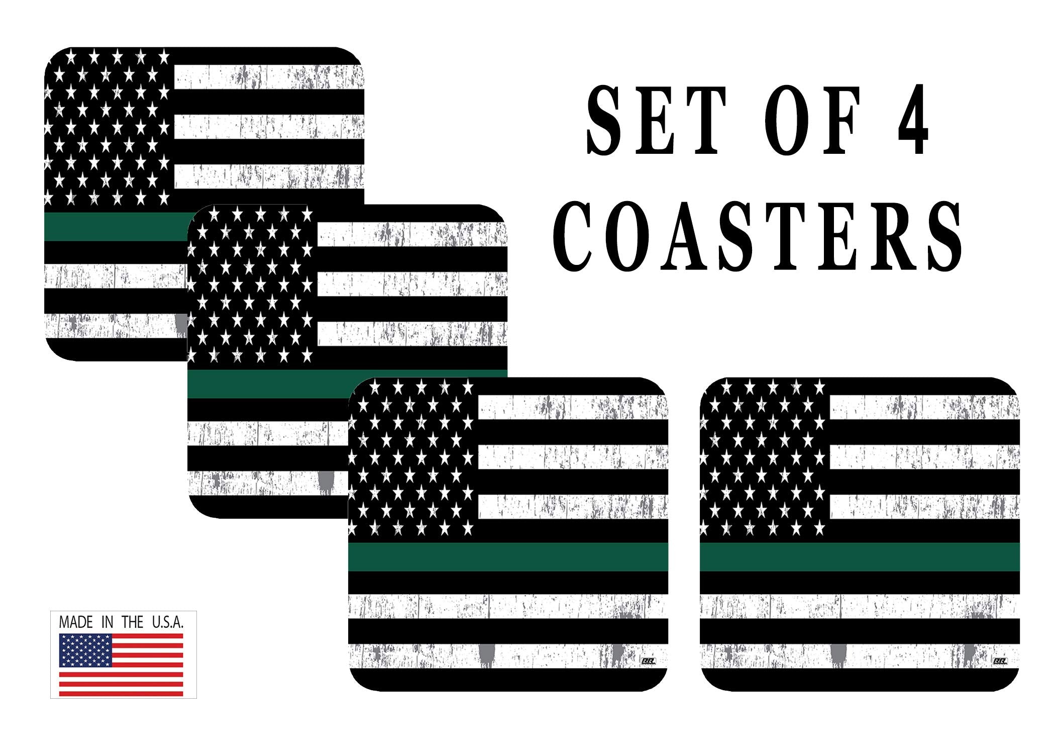 Rogue River Tactical The Thin Green Line Drink Coaster Set Gift For Us Military Veteran Federal Law Enforcement Border Patrol Pa