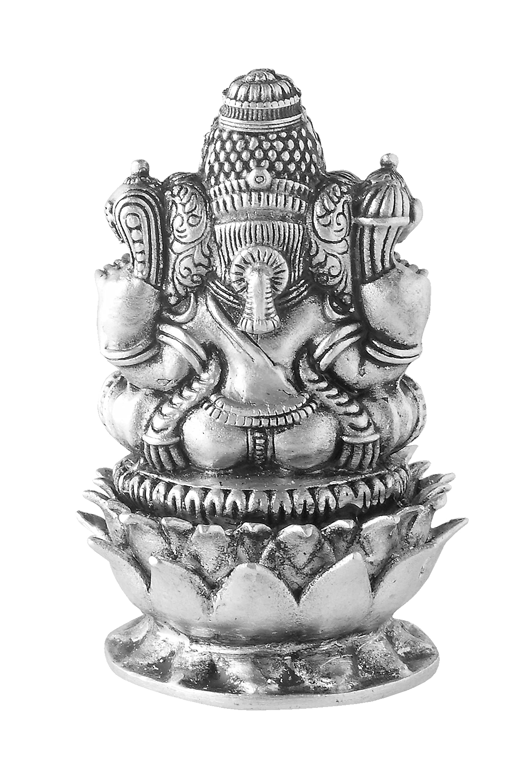 Prd Caratcafe Silver Ganesha Murti For Car Dashboard, Home & Office Use Made In Pure 925 Solid Chandi Metal Idol Of Ganesh Ji On