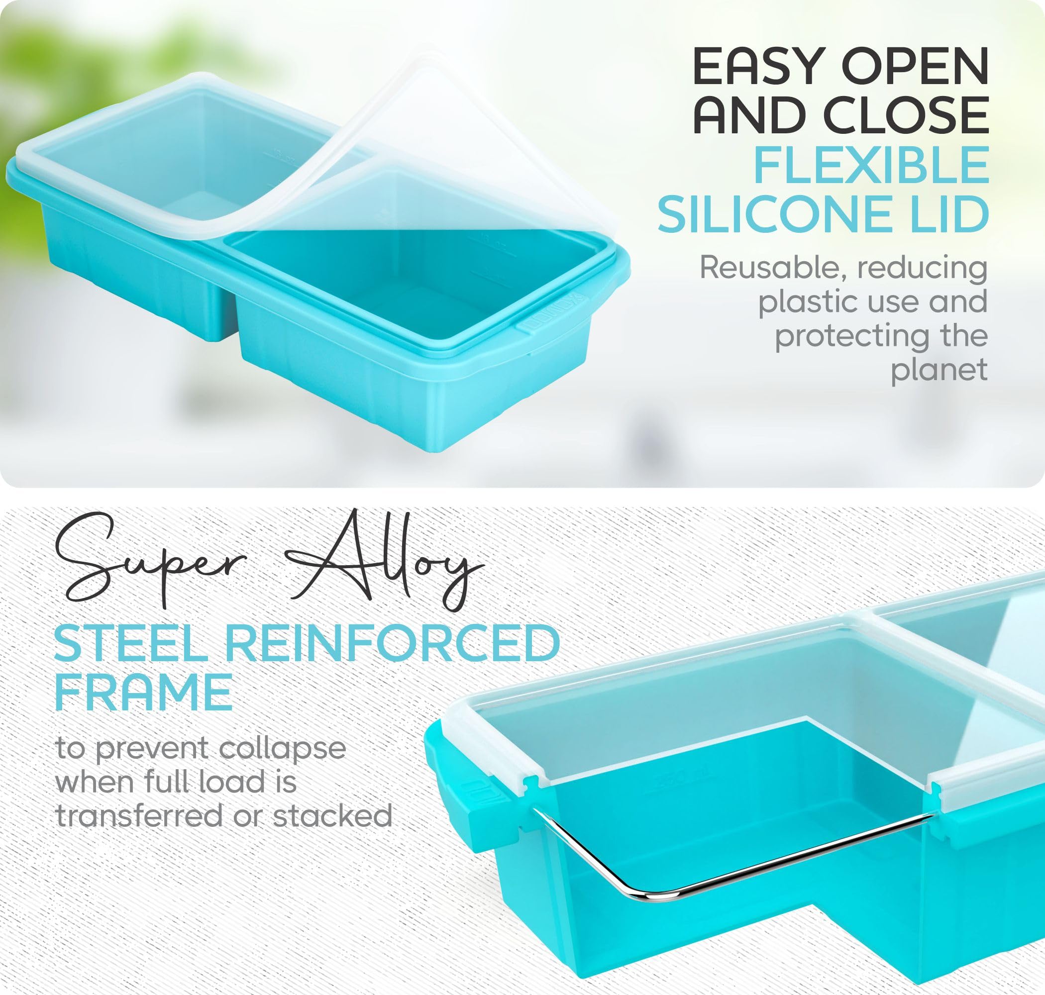Xomoo Silicone Freezer Tray With Lid-Soup Freezer Container Molds-2-Cup Extra Large Ice Cube Tray-Makes 4 Perfect 500Ml Portions